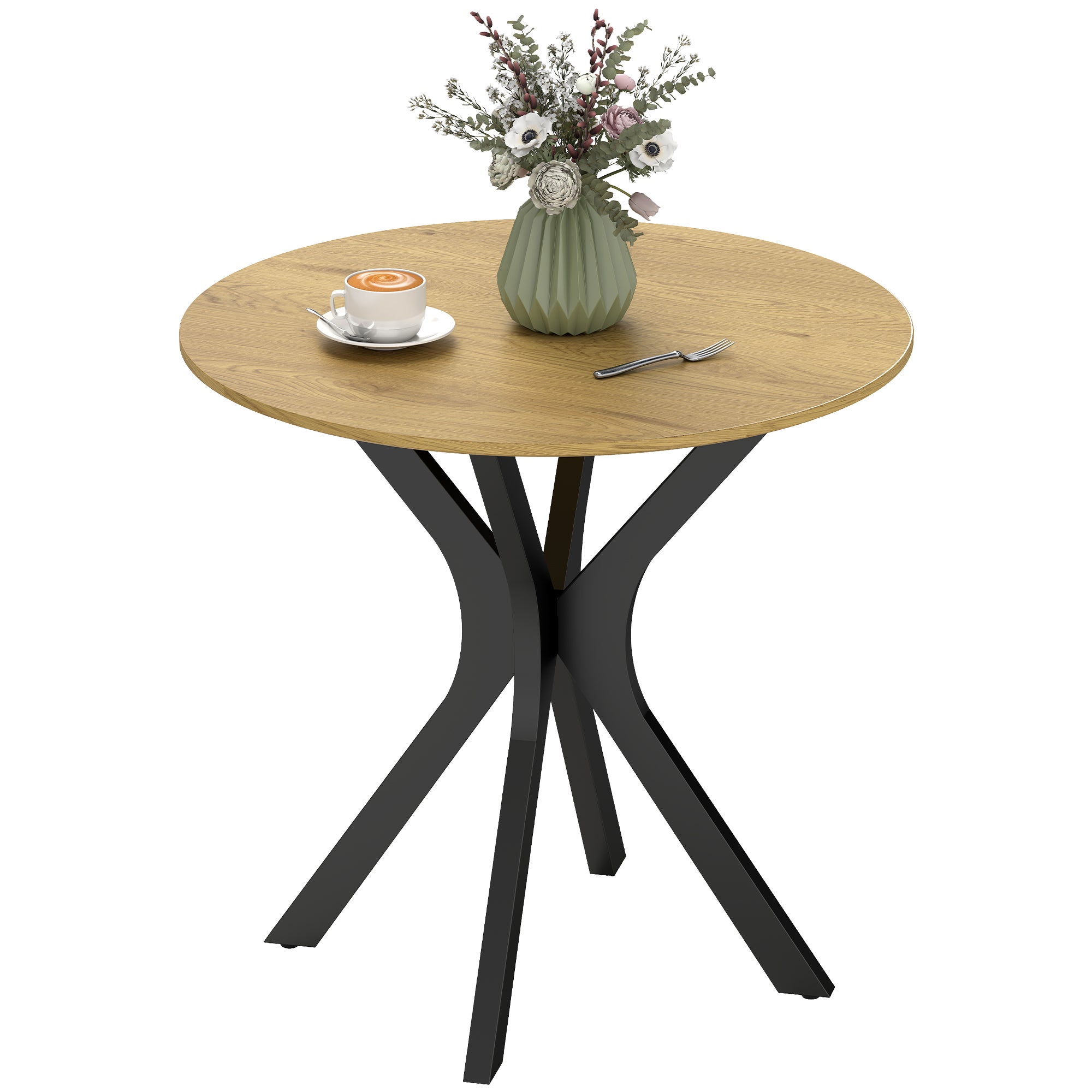 POVISON Table de Salle à Manger Ronde Blanche 130cm pour 4 Personnes, Pieds en Acier Inoxydable Noir, Sans Chaise, 130*130*75CM