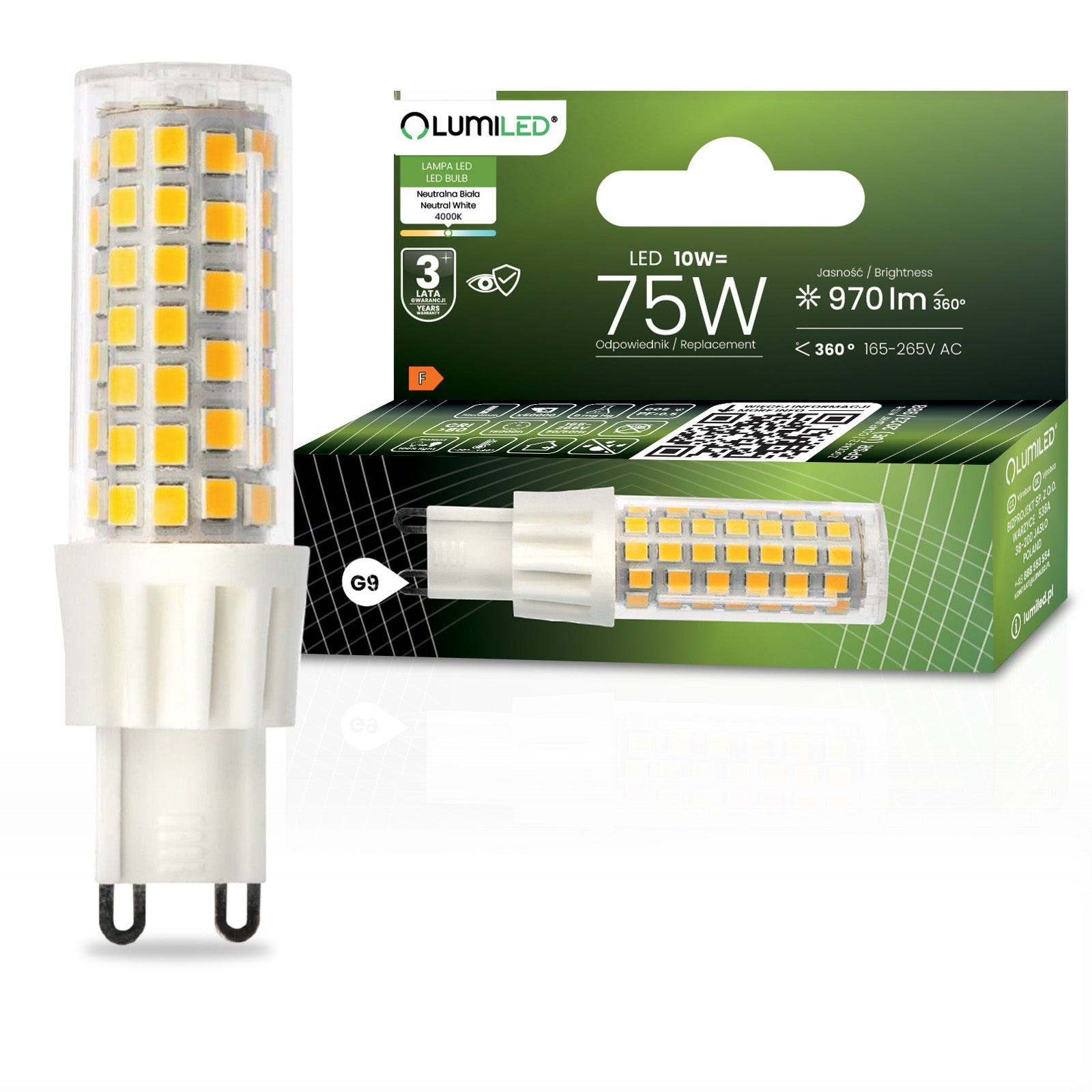Żarówka LED Lumiled G9 Kapsułka 10W 970lm 4000K Neutralna biel 360st 1 szt.