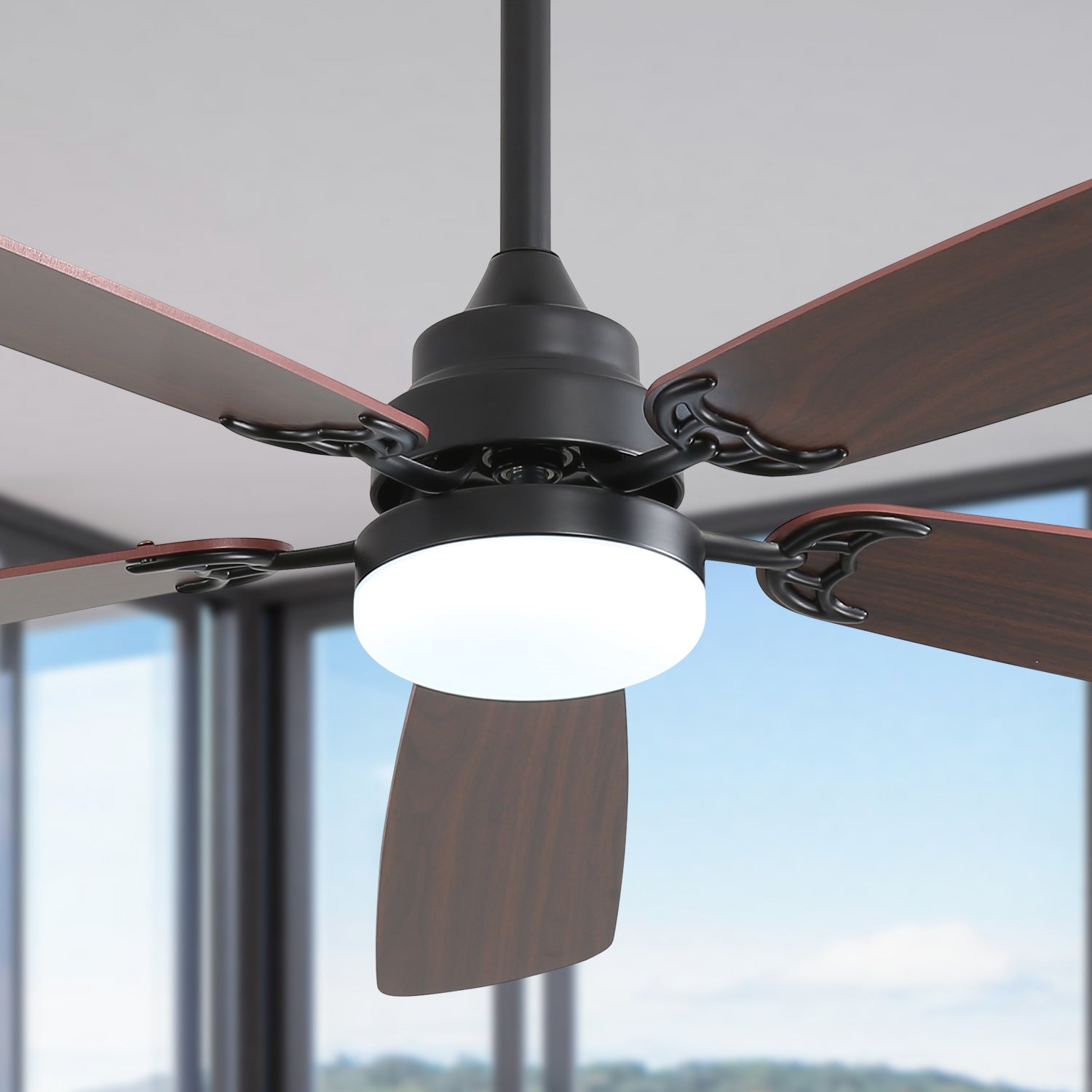 Ventilateur de plafond 132 cm avec LED dimmable, moteur DC silencieux, 6 vitesses, télécommande et pales réversibles noir mat - 8