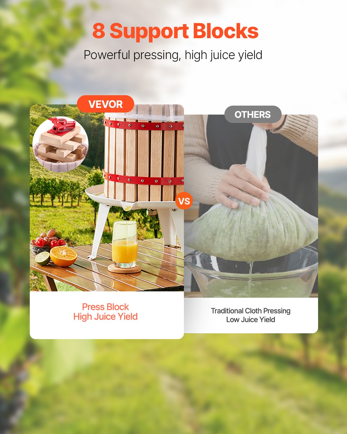 Prensa de Frutas e Vinho VEVOR 1,6 Gal/6L,Cesta de Madeira Maciça com 8 Blocos,Prensa Manual Robusta,para Sidra,Maçã,Uva,Casa - 2