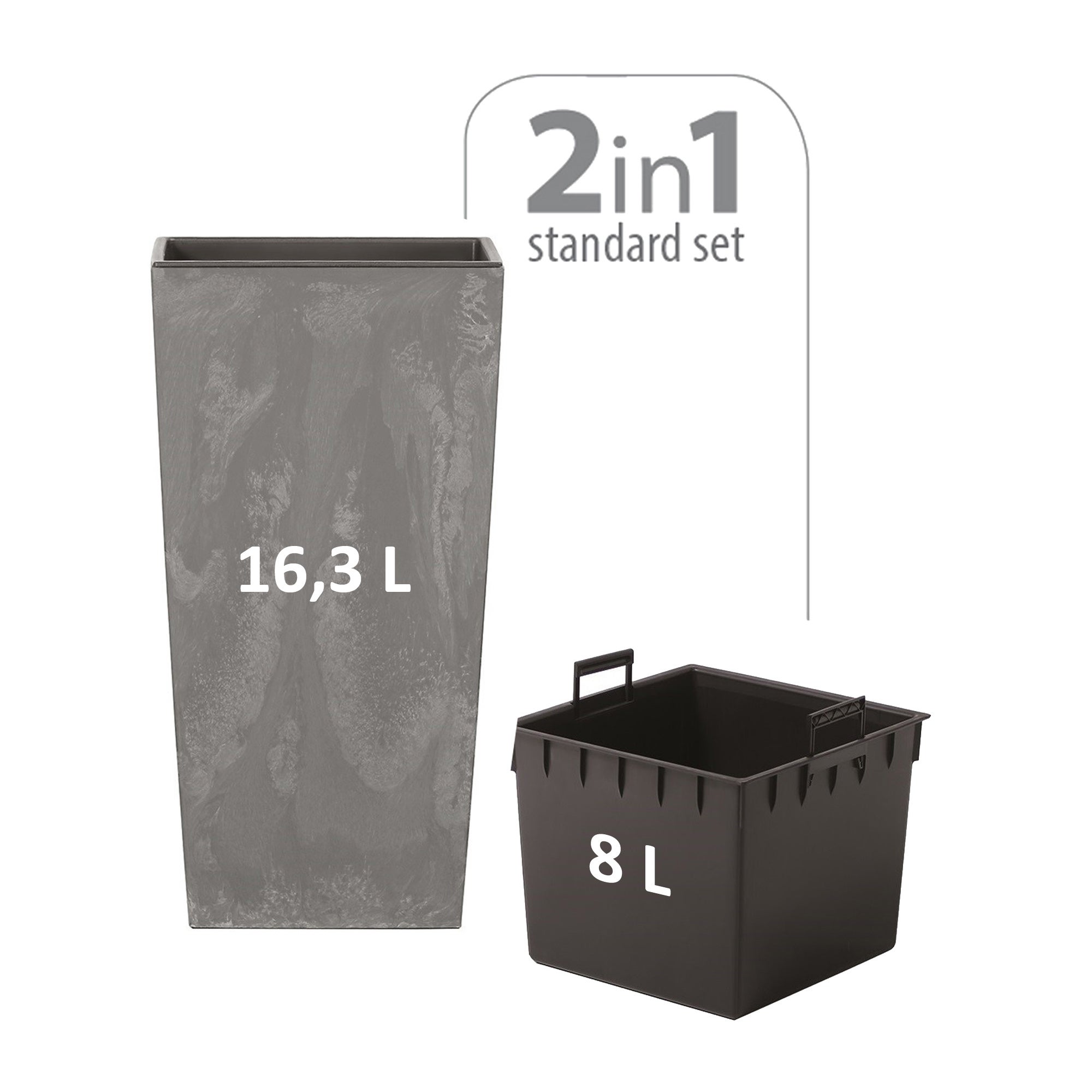 Pot De Fleur Urbi - 16,3 Litres, Plastique Anthracite - Dimensions 22x22x42 Cm