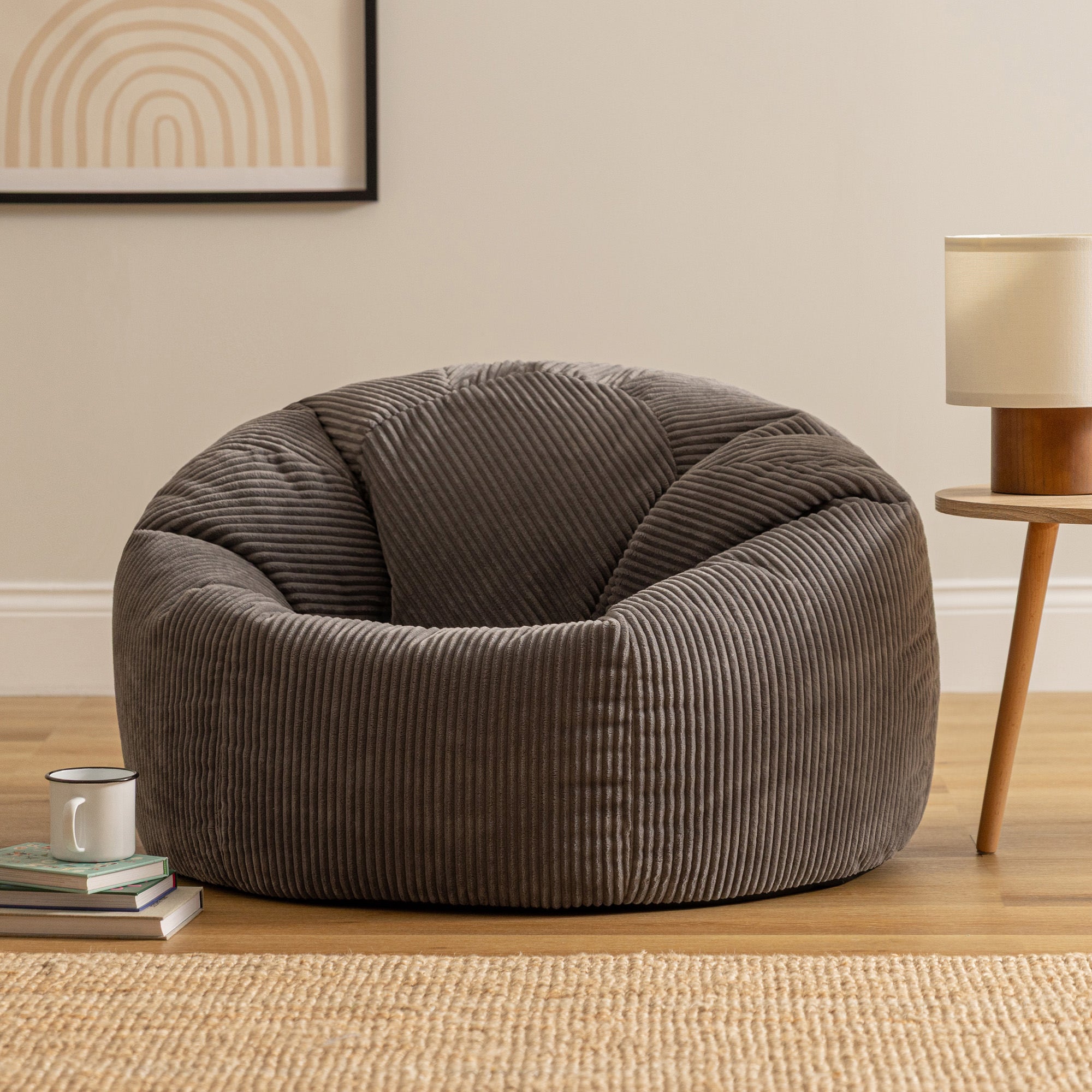 Pouf fauteuil Icon velours côtelé gris anthracite, salon, chambre, 85x85cm, Made in Allemagne, Oeko-Tex® - 2