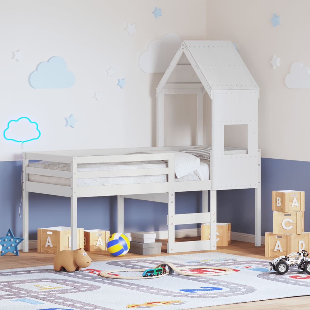 Lit haut avec toit, bois de pin blanc massif, 75x190 cm — COMFORTXL - 2