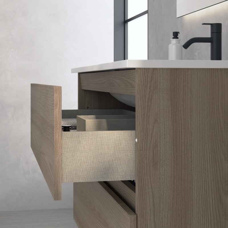 Conjunto MUEBLE de Baño con 3 Cajones + LAVABO 【ANCHO 60】 【BLANCO BRILLO】 - 8