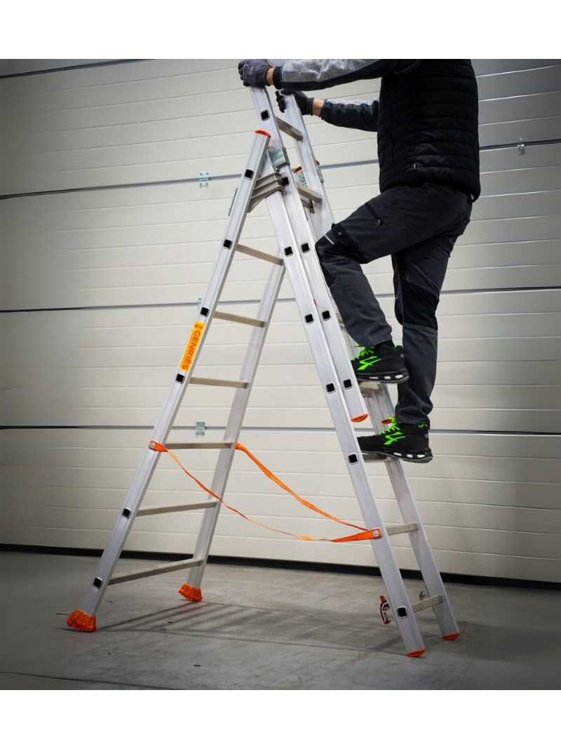 FACAL - Échelle transformable aluminium 3 plans Atlanta – Base évasée – Longueur 4 à 8 m - Longueur déployée 7,9 m - 2