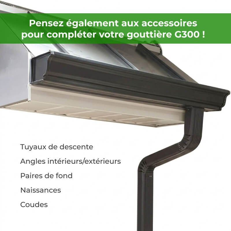 Kit gouttière aluminium corniche G300 3 m gris anthracite – gouttière alu toiture avec 6 crochets écarteurs – évacuation eaux pluviales - 5
