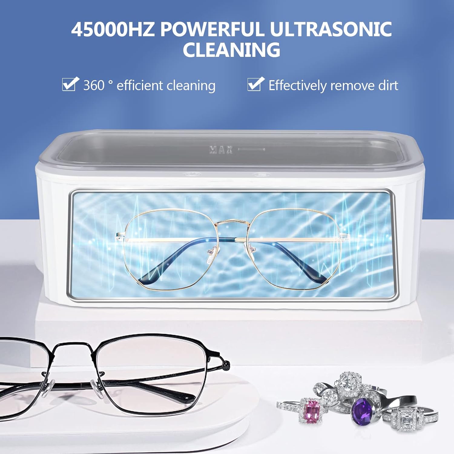 Nettoyeur Ultrasons, Nettoyeur Ultrasons Lunettes 45 kHz avec 4 Modes, 400ml Ultrasonic Cleaner, Acier Inoxydable Nettoyant Ultrason Bijoux - 4