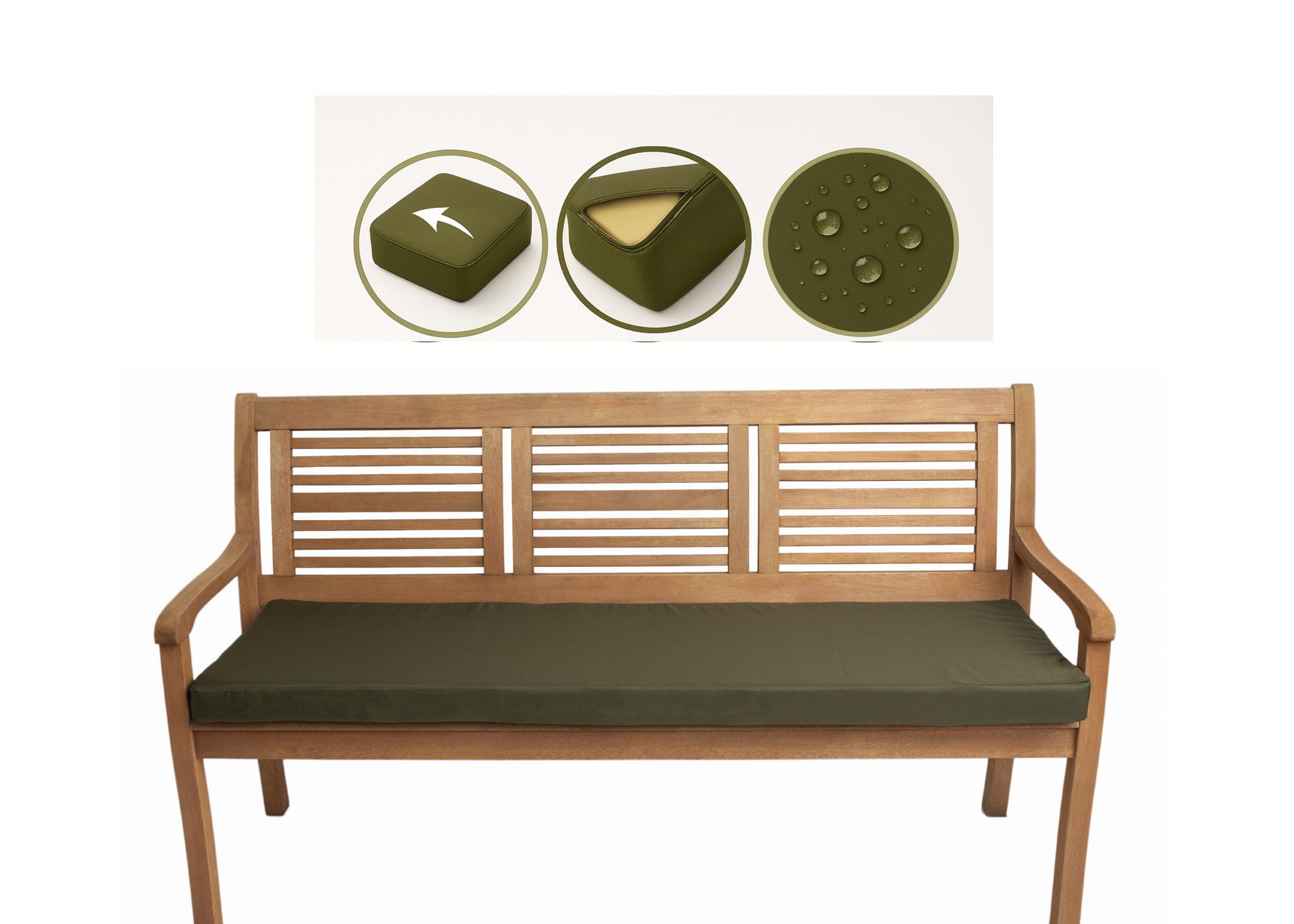 Cojín para banco de jardín 170x60x7cm asiento, cojín de asiento plano, cojín exterior de jardín Verde, cojín para columpio de jardín - 6