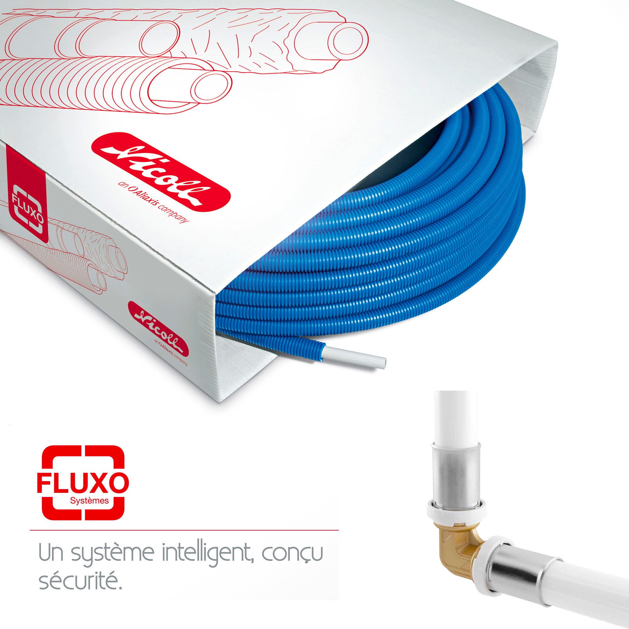 Tube multicouche Fluxo gainé bleu Ø16, en couronne de 50m, NICOLL - 5