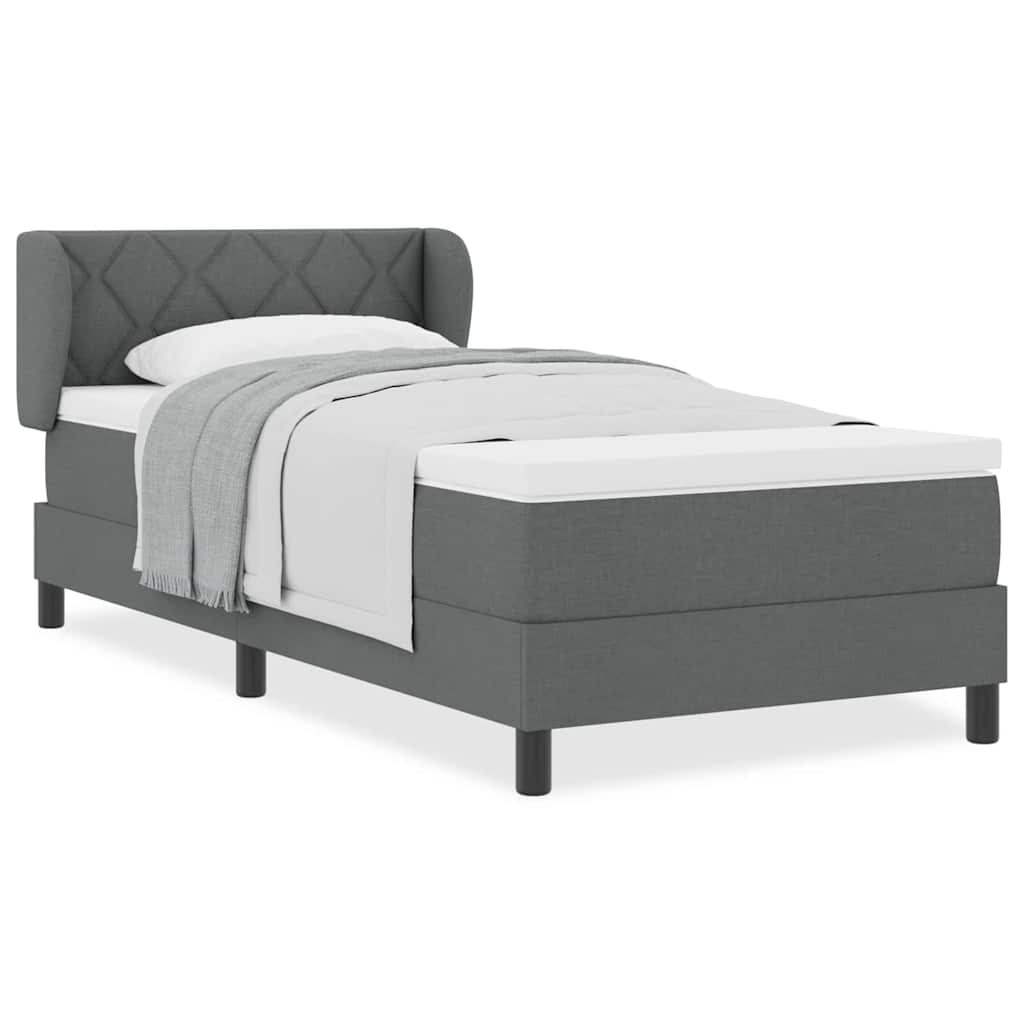 Cadre de lit avec matelas Gris foncé 90 x 200 cm tissu - 4