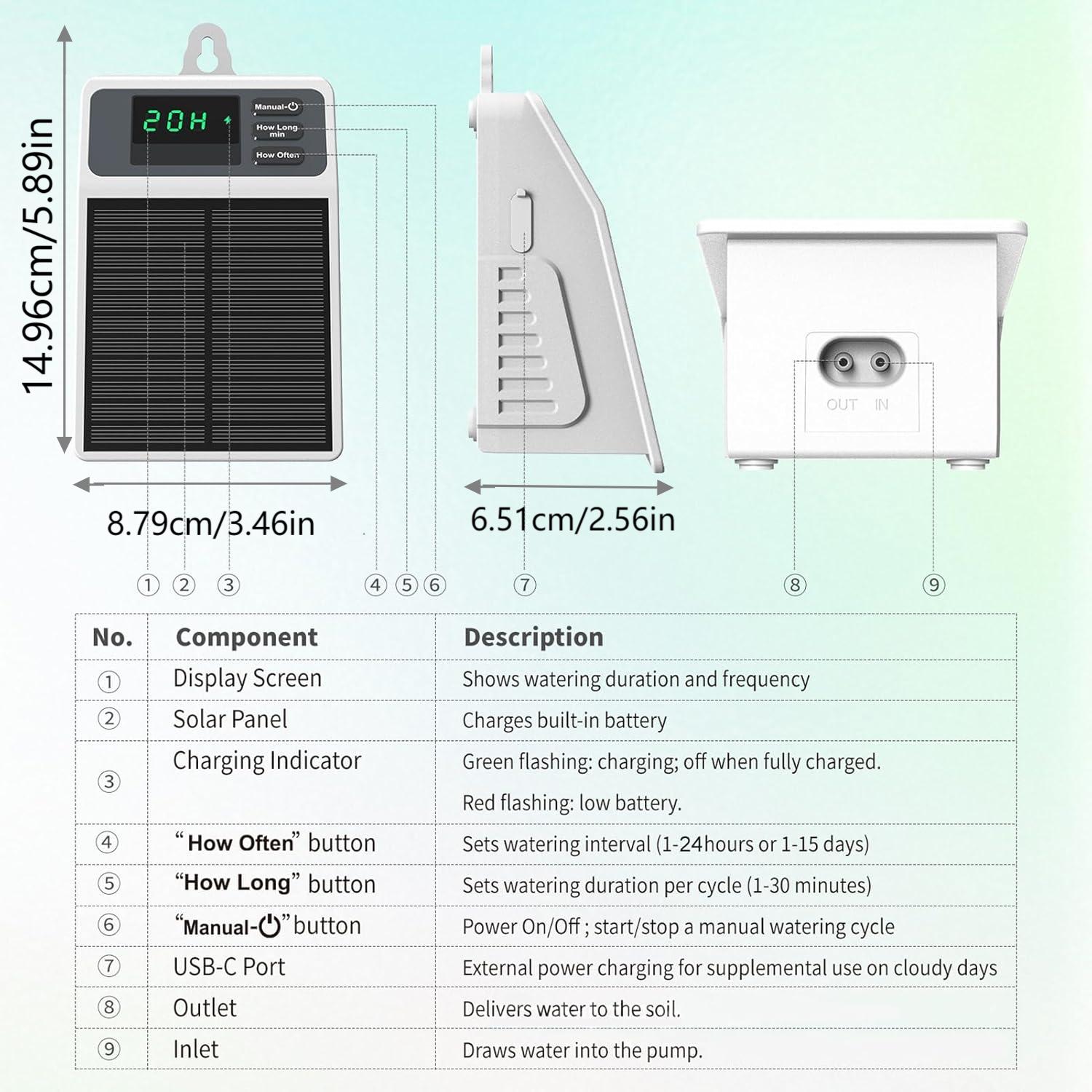 Kit d'irrigation goutte à goutte automatique à énergie solaire,système d'arrosage des plantes,minuterie intelligente,adapté aux jardins et aux serres - 3