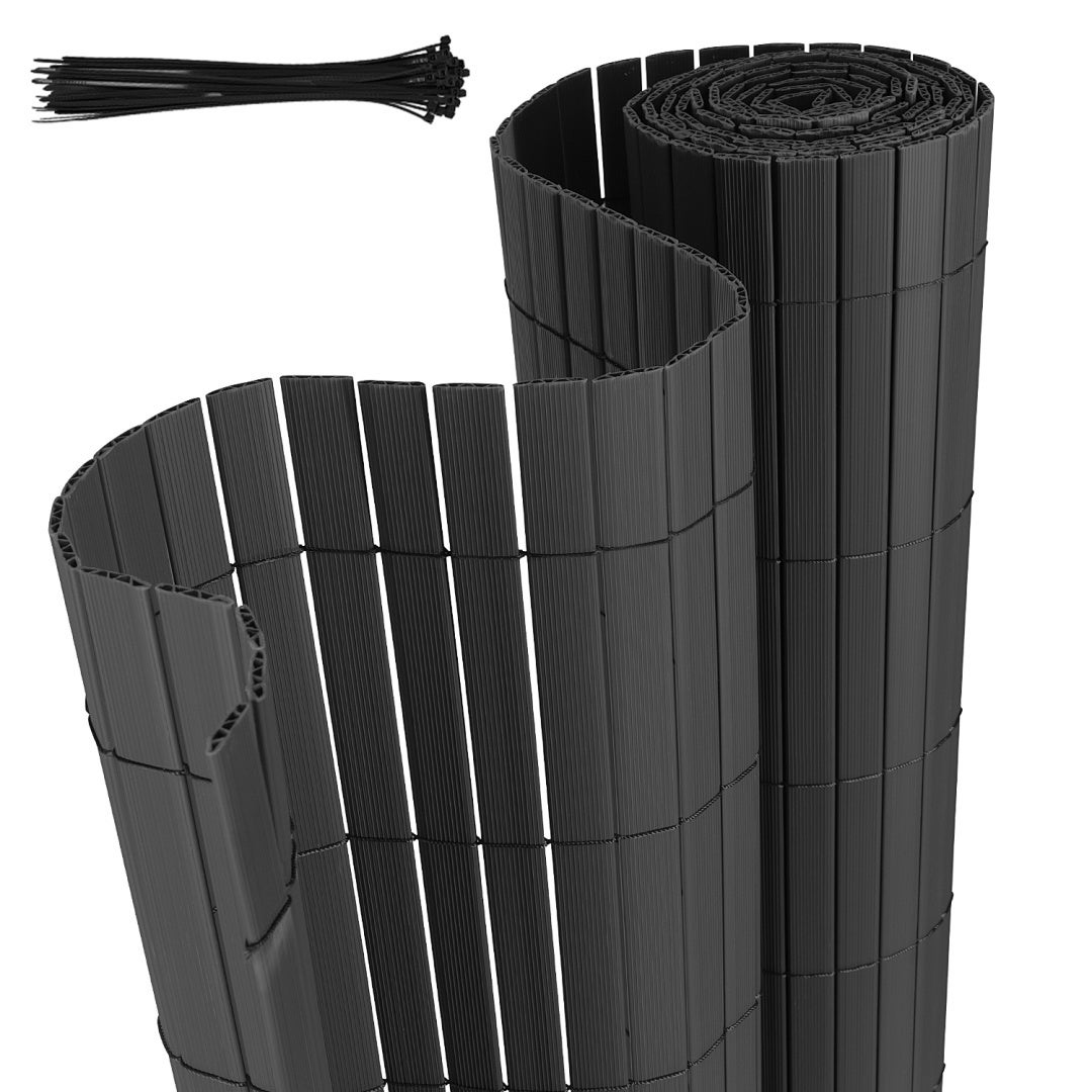 Mata PVC z konstrukcją W – Solidna osłona prywatności na balkon, ogrodzenie i ogród Szary 100 x 400cm