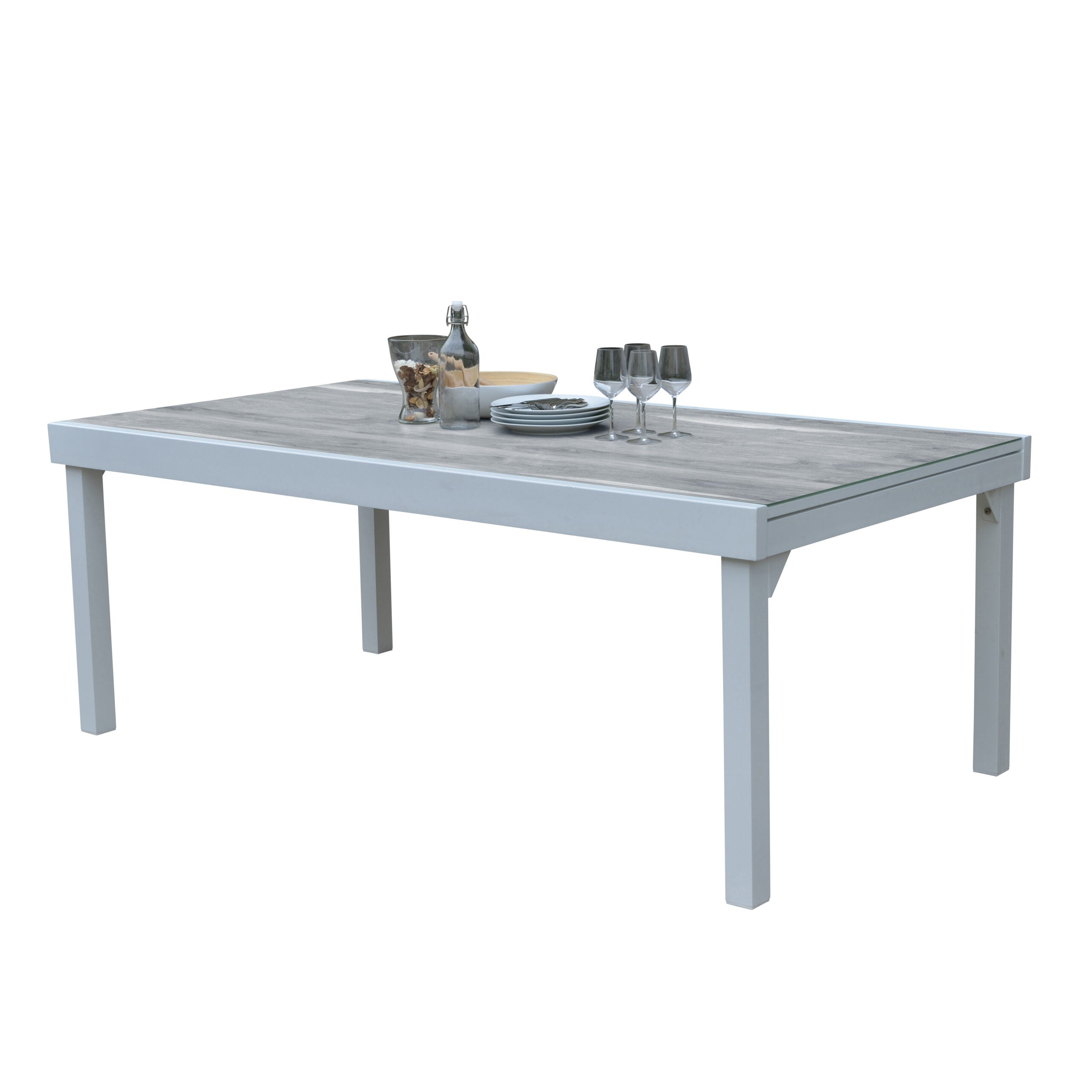 Ensemble MODULO 8/12p en aluminium blanc et verre décors bois avec 12 fauteuils en textilène - 4