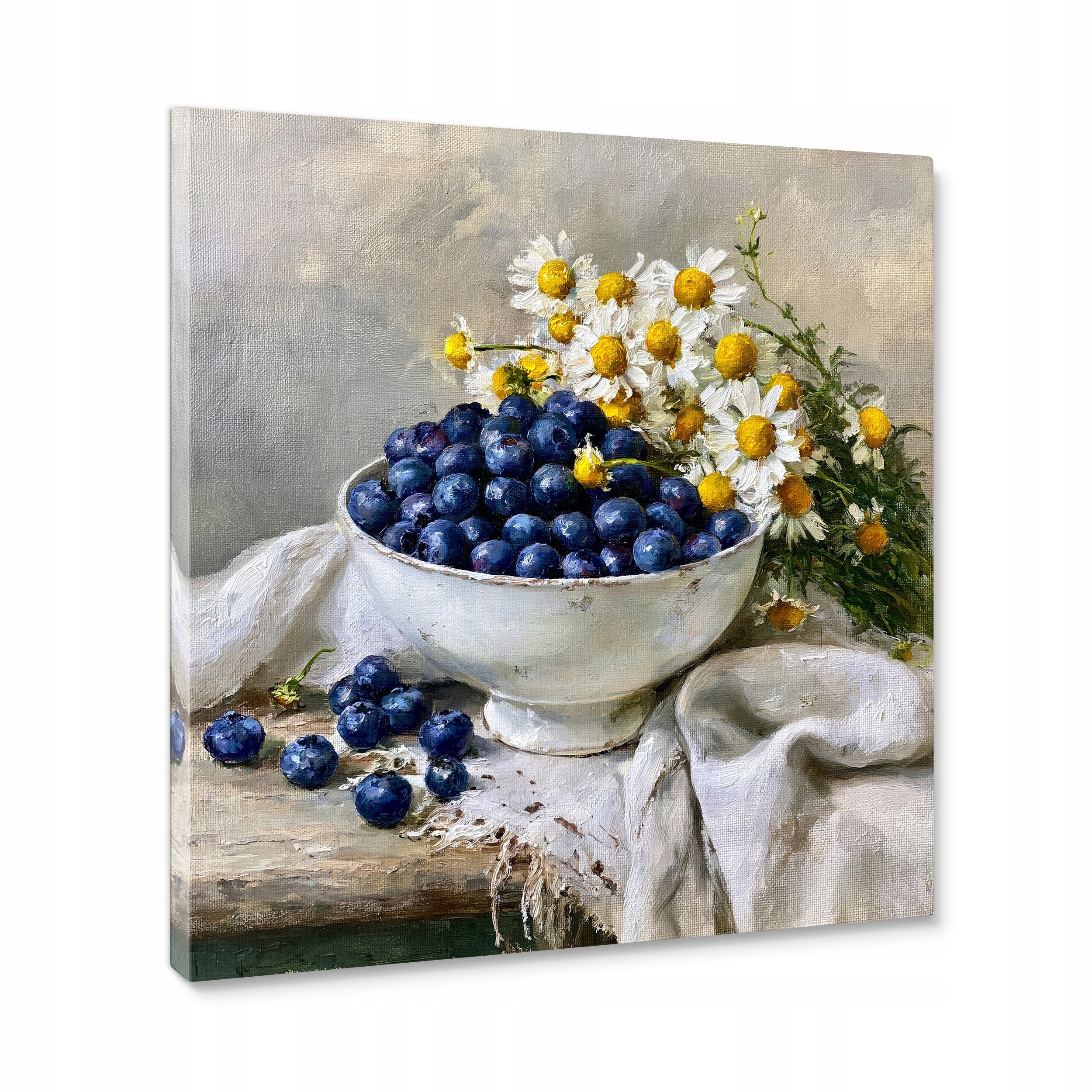 STYLER Tablou pe pânză afine și margarete, natură statică 32 x 32 cm, decor de perete pentru living, dormitor și birou