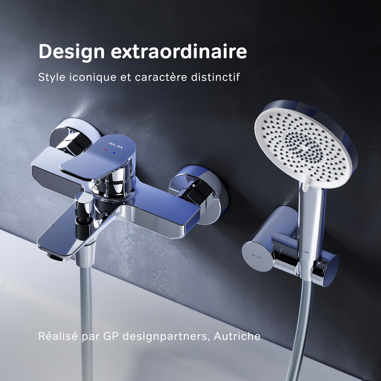 Mitigeur mécanique de baignoire avec douchette et support Robinet Salle de Bain Chromé, X-Joy FXA15000 AM.PM - 2