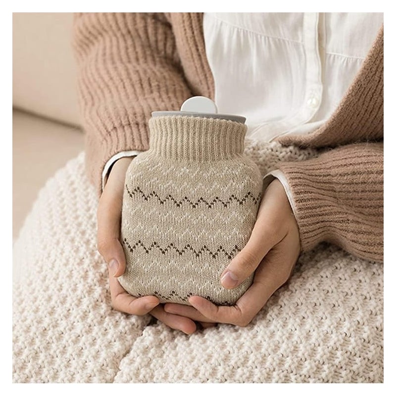 (Szary) Mały termofor - z dzianinową osłoną - Mini silikonowy ogrzewacz do rąk - Nadaje się do mikrofalówki - Woreczki na wodę do terapii ciepłem
