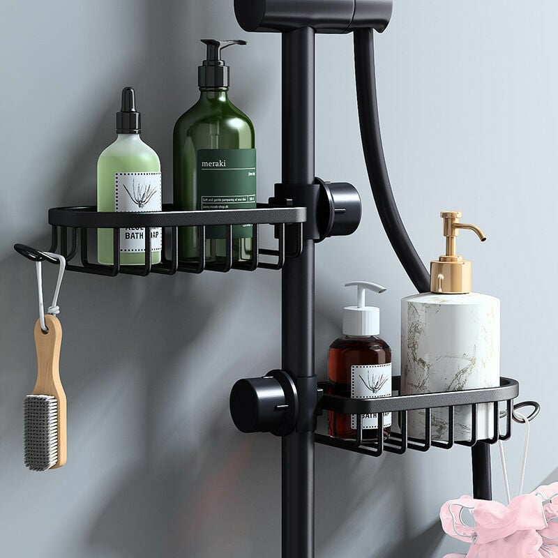 Set 4 Mensole Per Doccia Adesive Senza Trapano - Acciaio Inox Nero Con Ripiani, Portaspazzolino E Portasapone - 2