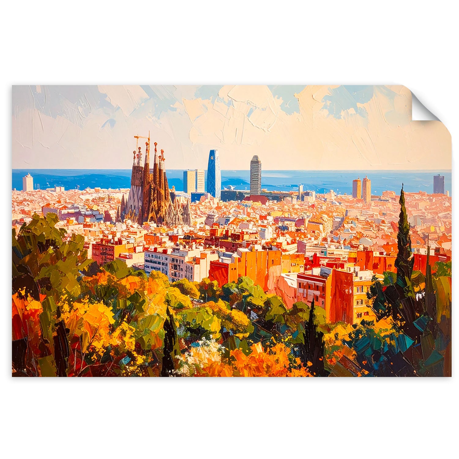 Naklejka samoprzylepna, Barcelona Miasto Pejzaż 100x70