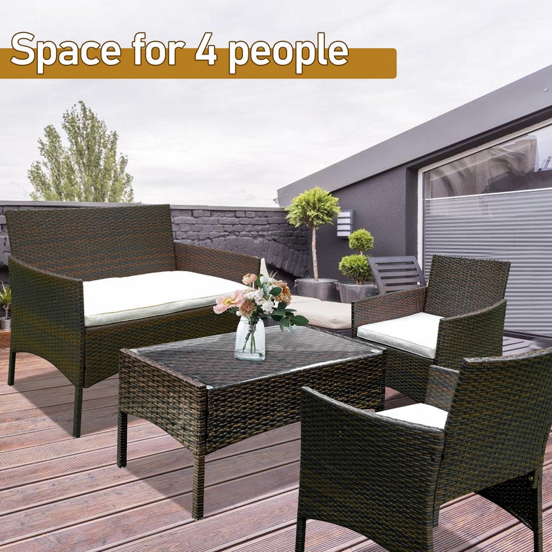 Conjunto de mobiliário de jardim em resina castanha - 4 lugares - Sofá + Cadeirão + Mesa - 6