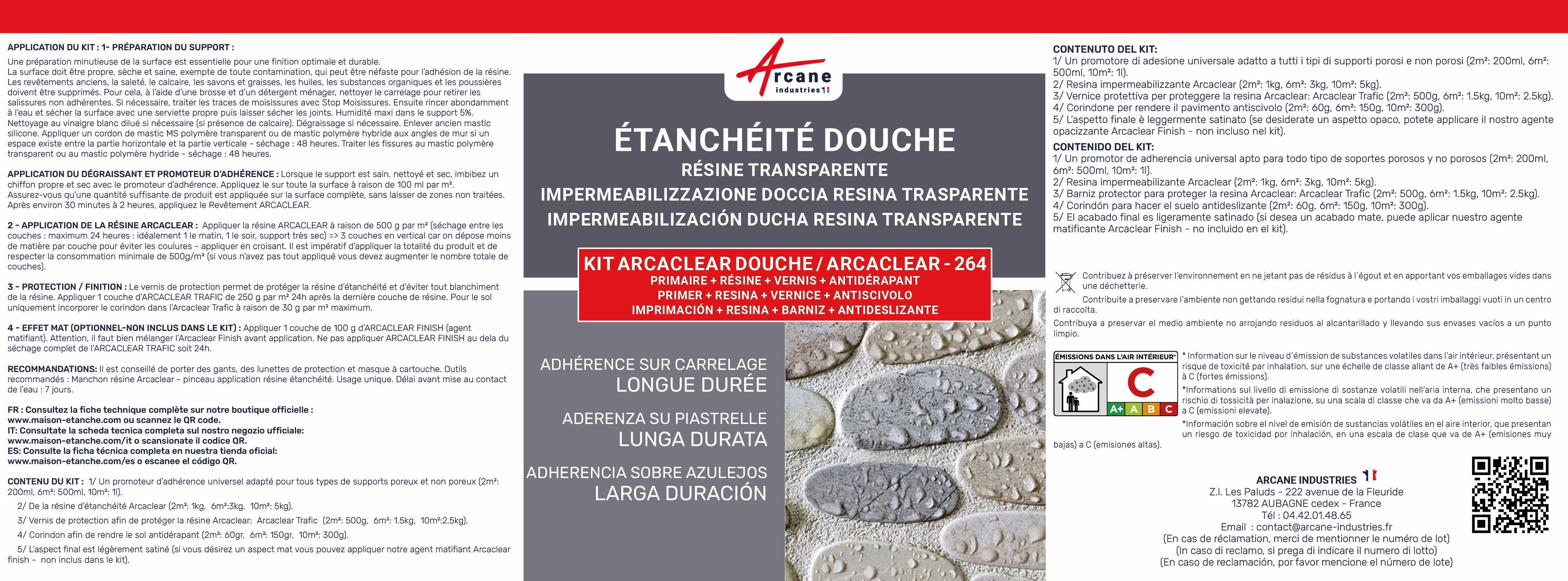 Résine étanchéité douche - étanchéité sur carrelage - KIT COMPLET ARCACLEAR - 2 m² - ARCANE INDUSTRIES - 7