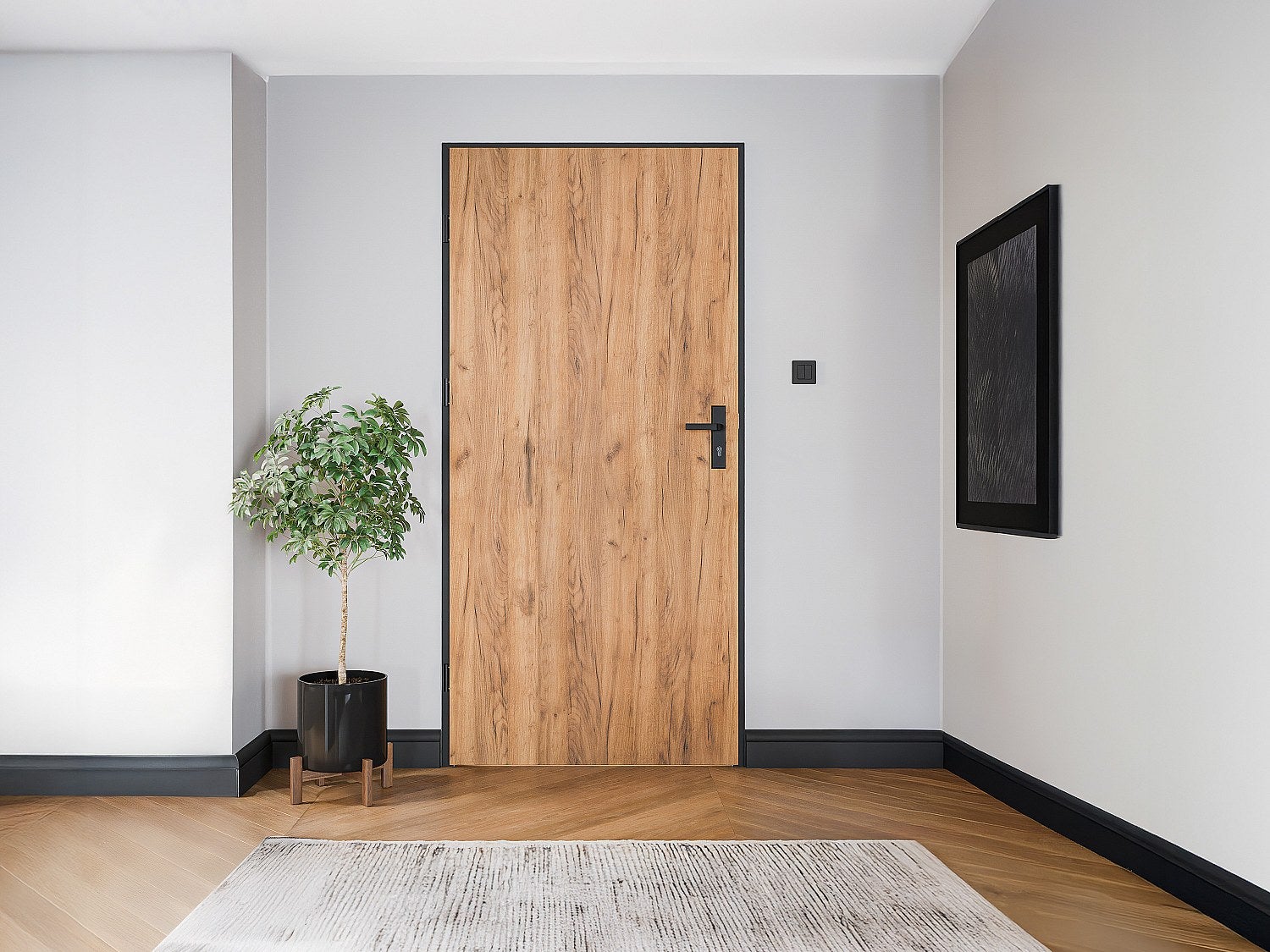 Porta d'ingresso in acciaio massiccio e inox H207 x L100 cm effetto rovere - apertura a destra - LUSADA - 2