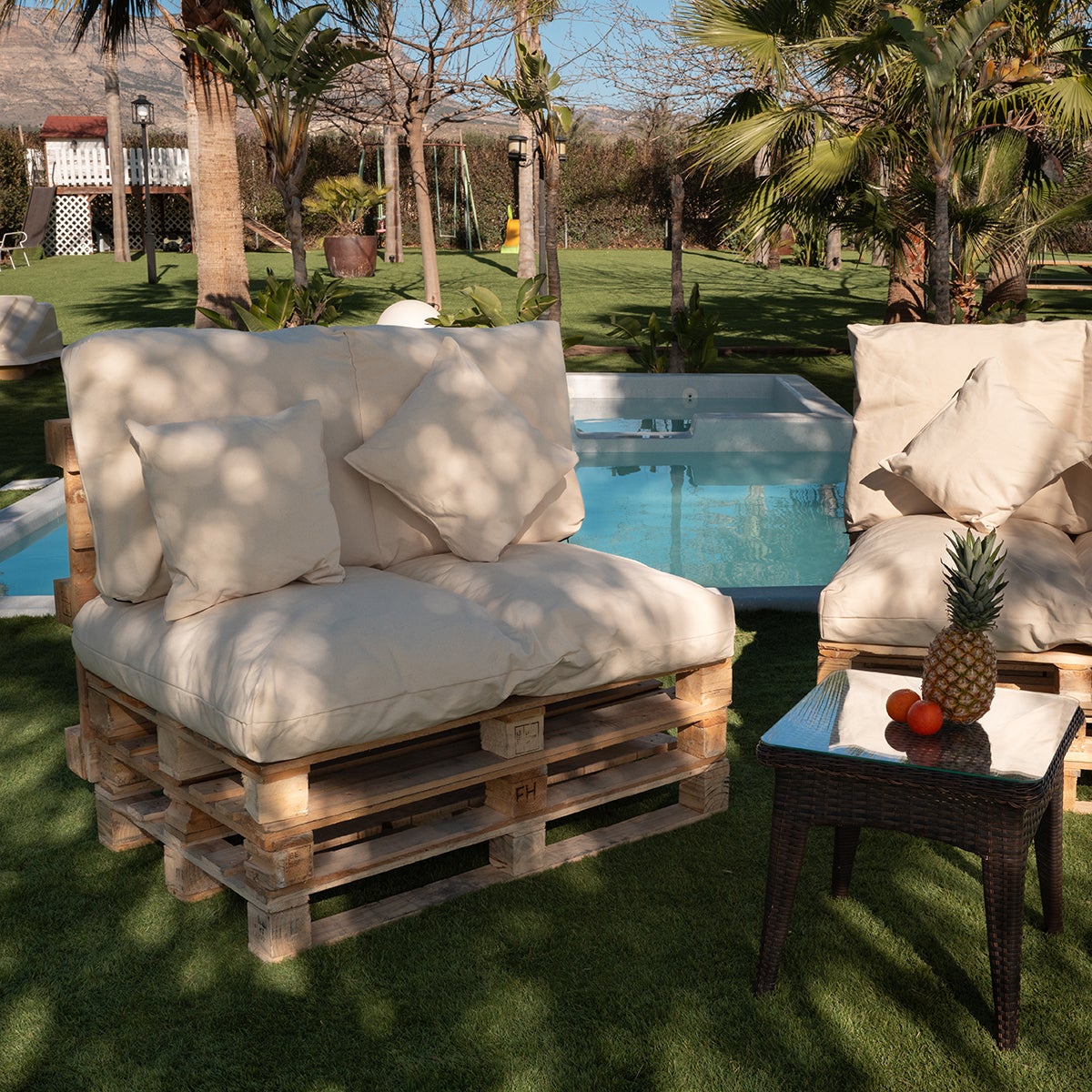 Acomoda Textil – Cojines Sofá Palets 2 Plazas Desenfundable y Lavable 120x80cm. NO INCLUYE PALETS. (Beige) - 4