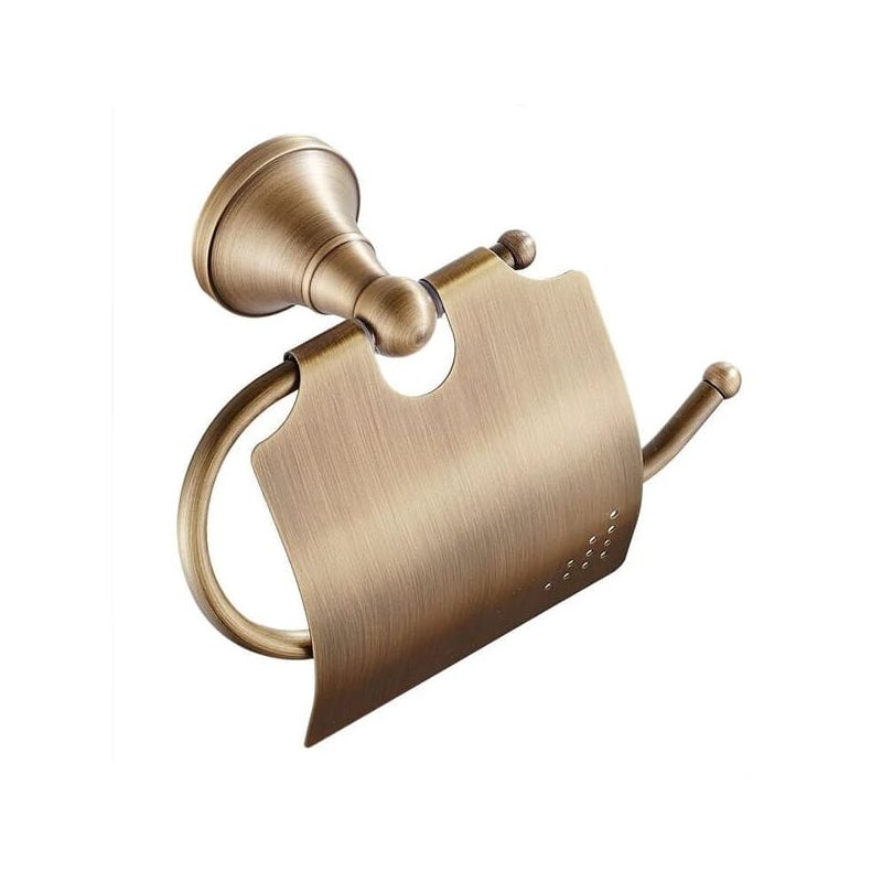 Uchwyt na papier toaletowy - Uchwyt ścienny na papier toaletowy w stylu vintage z mosiężną pokrywką, wykończenie miedziane