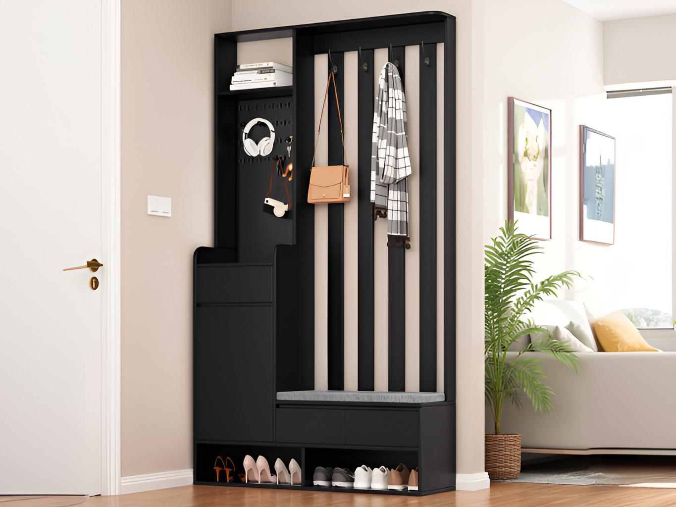 Taquilla de entrada multifuncional con perchero y banco para