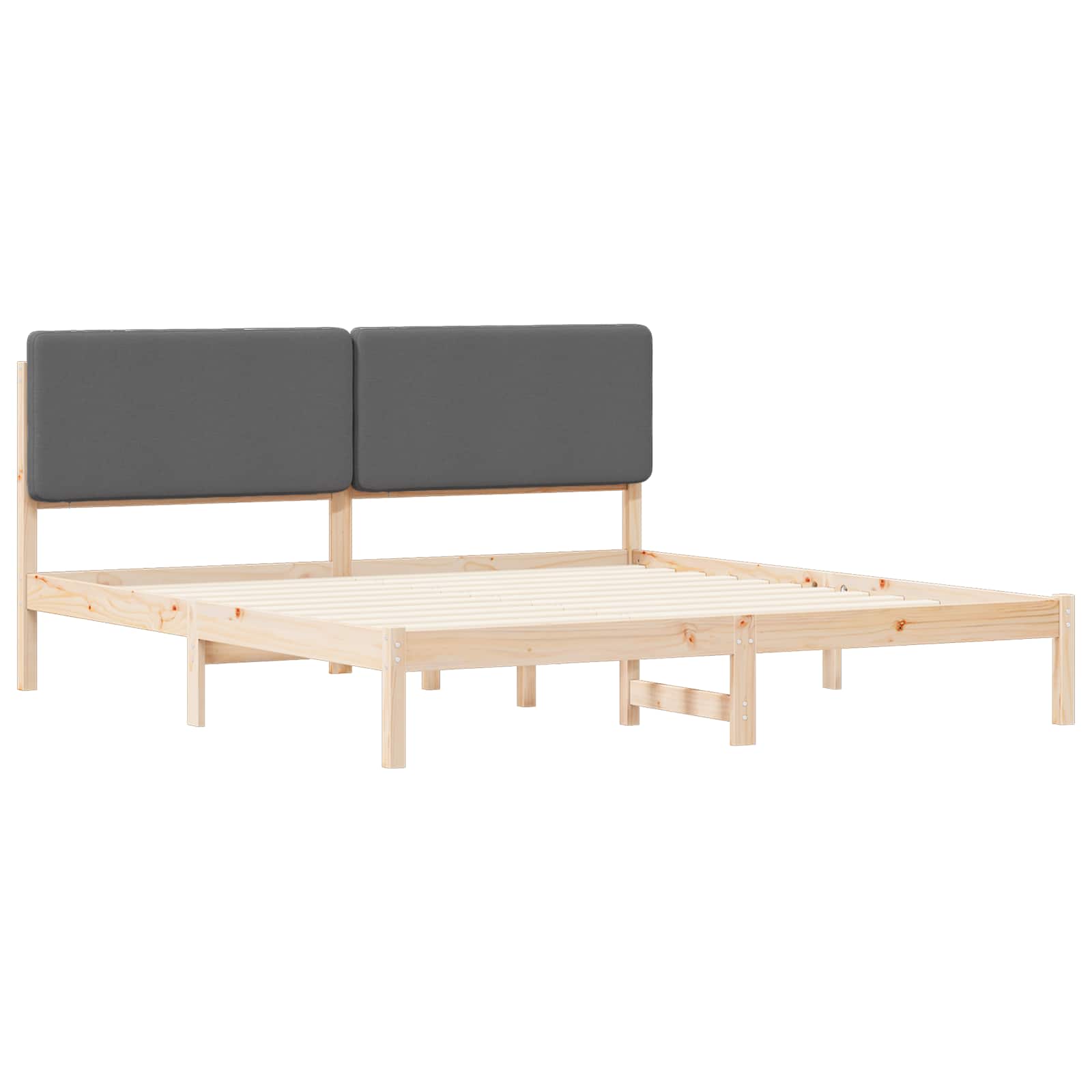 Cadre de lit avec tête de lit rembourrée en pin massif, gris foncé, pour la chambre - 4