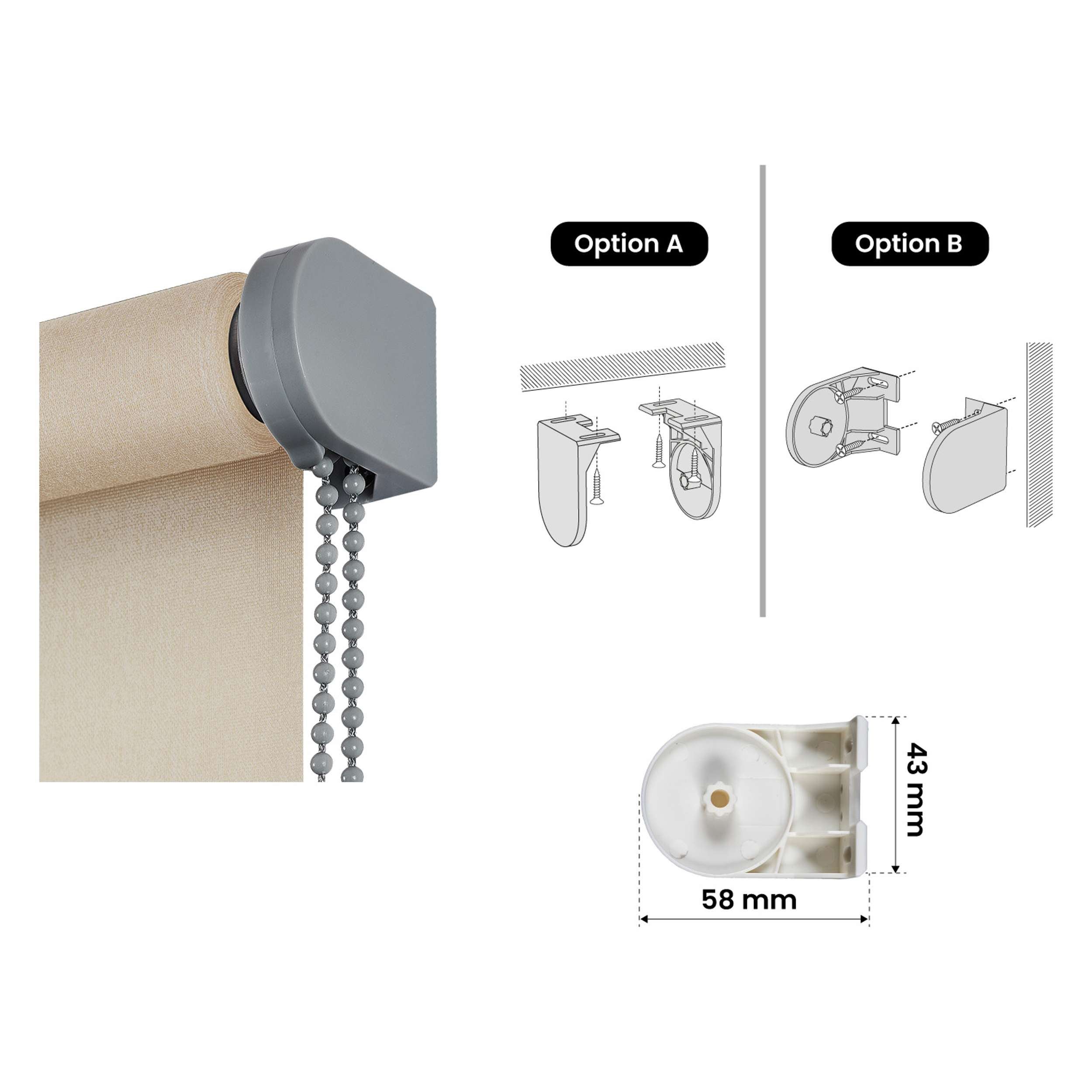 Tenda a Rullo Filtrante, Tenda Avvolgibile Traslucida Liscia Per Finestre e Porte Beige 180x180 cm - 5