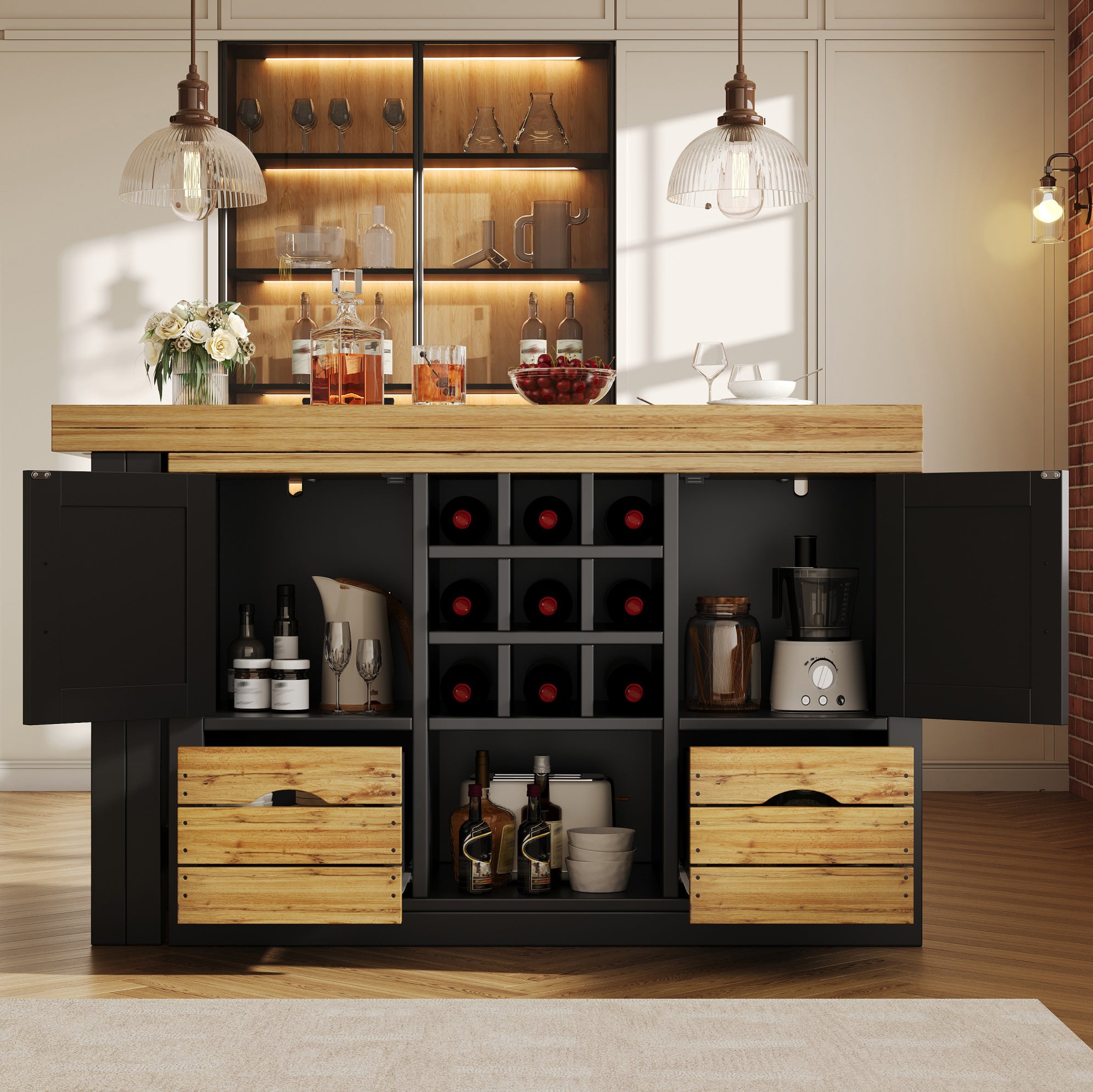 Table de cuisine extensible 120-197x40x72 cm avec buffet pivotant à 360 ...