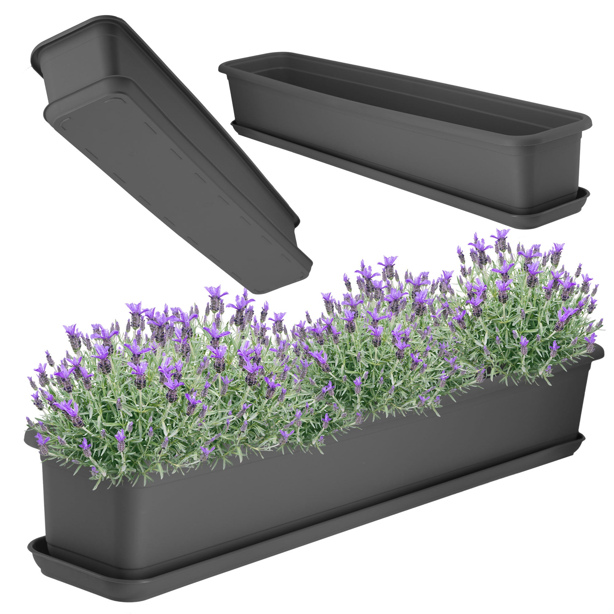 SKRZYNKA BALKONOWA DONICZKA DONICA 80cm Z PODSTAWKĄ BALKON KWIATY ANTRACYT