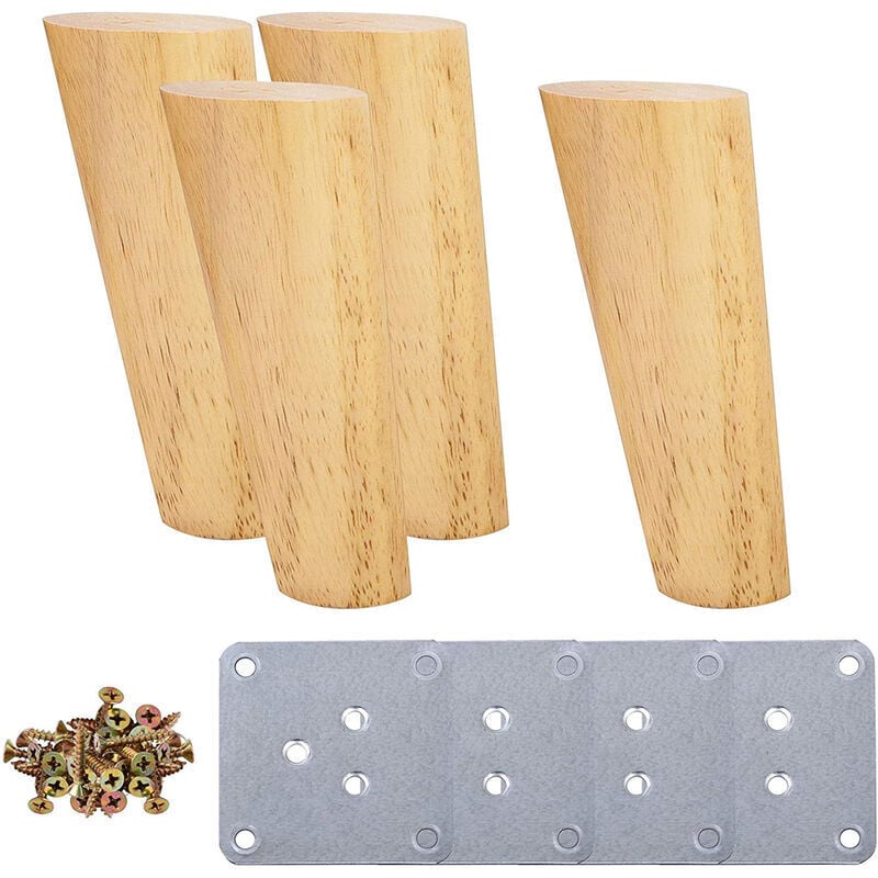 Lot De 4 Pieds De Lit Fuselés Inclinés - Bois Clair Vernis - 30x5 Cm - Neuf