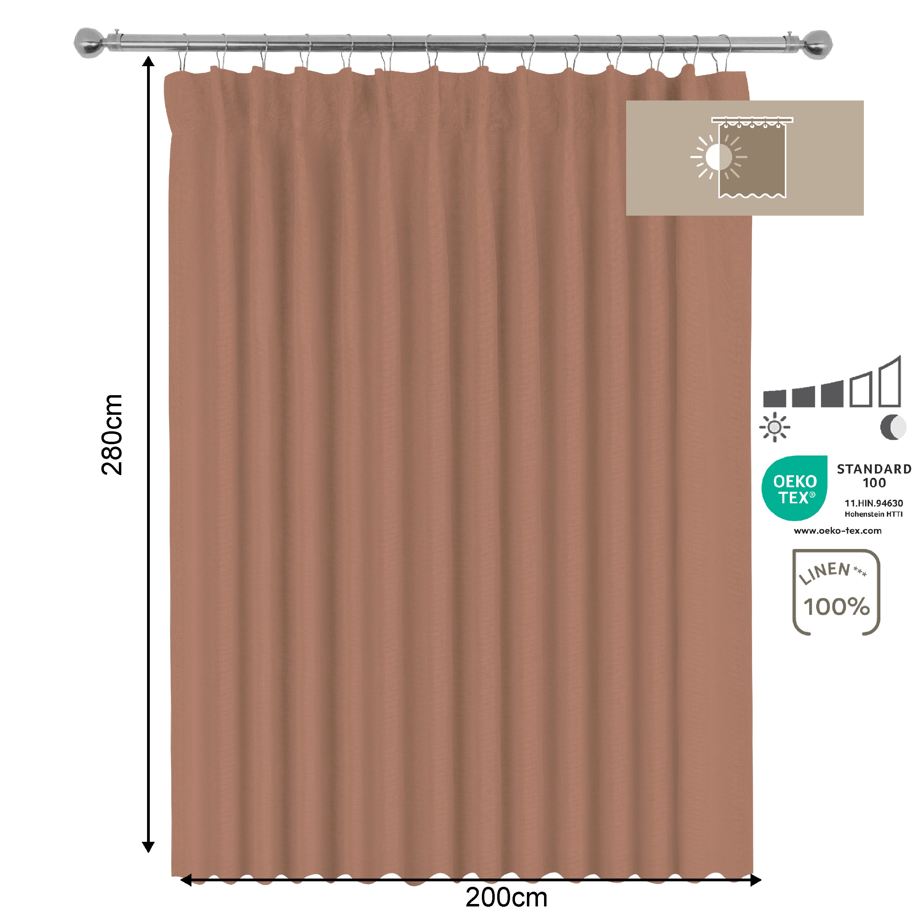 Zasłona zaciemniająca LENAYA - szer. 200 x wys. 280 cm - len - terakota - INSPIRE - 4