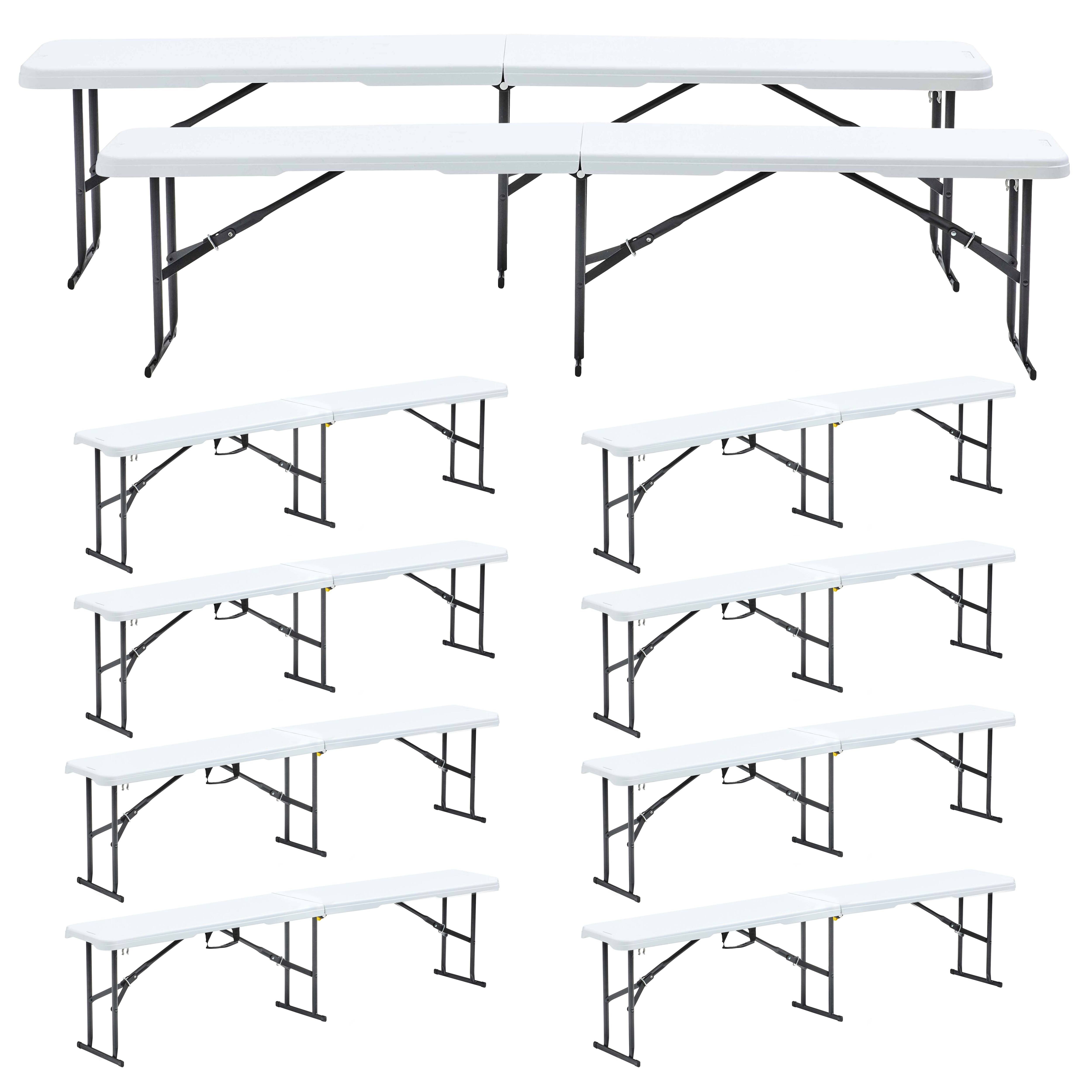 Set 2 Panchine Pieghevoli Arebos Per Birra/gardino - 183 Cm, Bianche, Portata 150kg Cadauna, Con Maniglia Di Trasporto