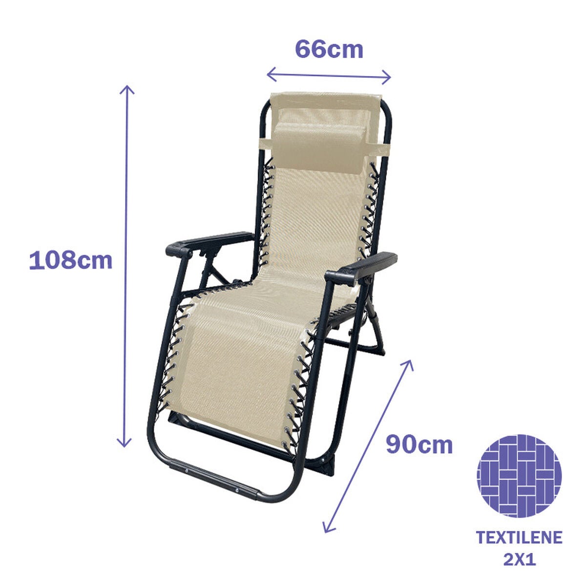 Marbueno Chaise Longue Pliante Acier Avec Coussin Jardin et Piscine 90X66X108 cm Gravité Zéro Beige 10005 - 4