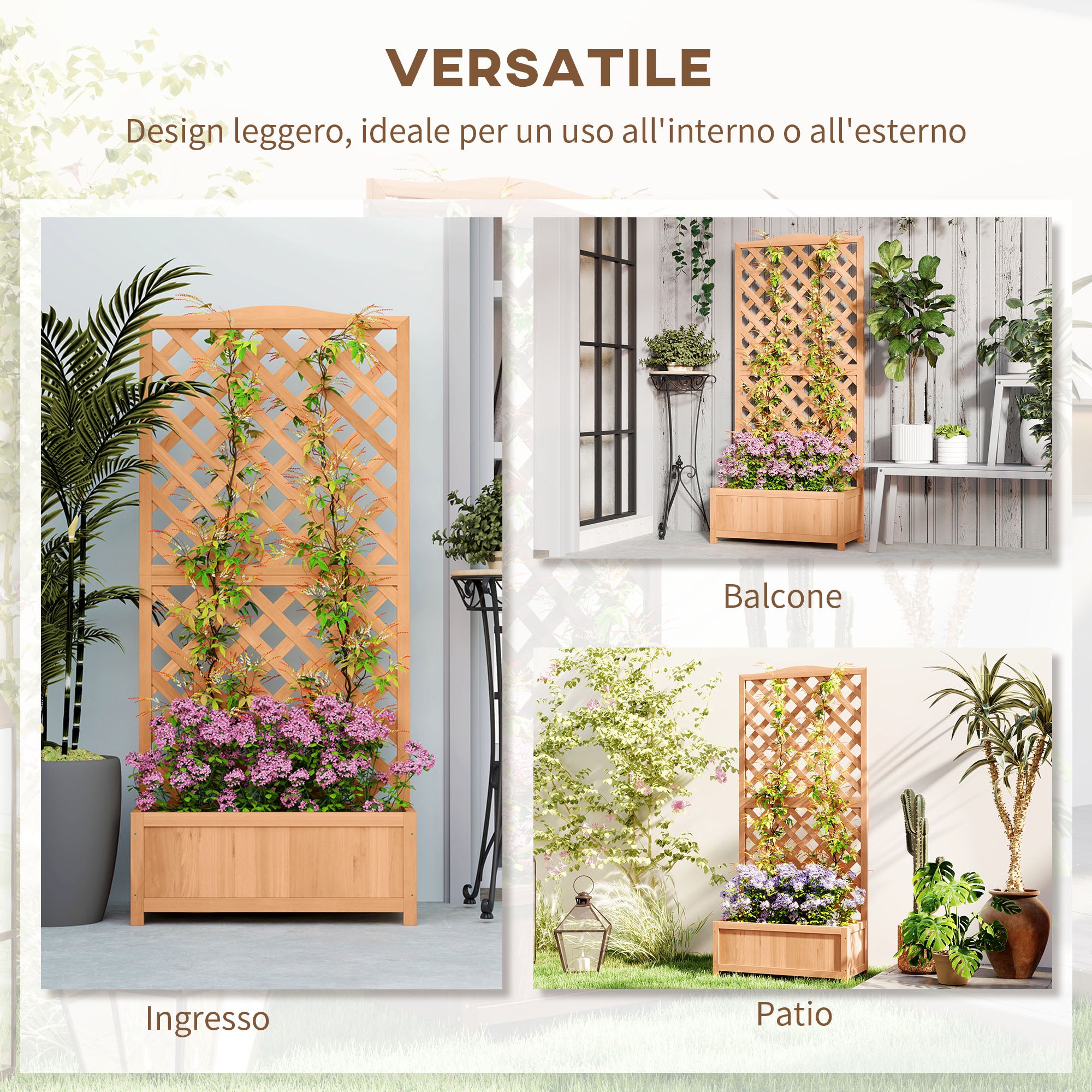 Outsunny Fioriera con Traliccio per Rampicanti e Fondo Ampio, in Legno di Abete, 76x36x170 cm, Marrone - 4