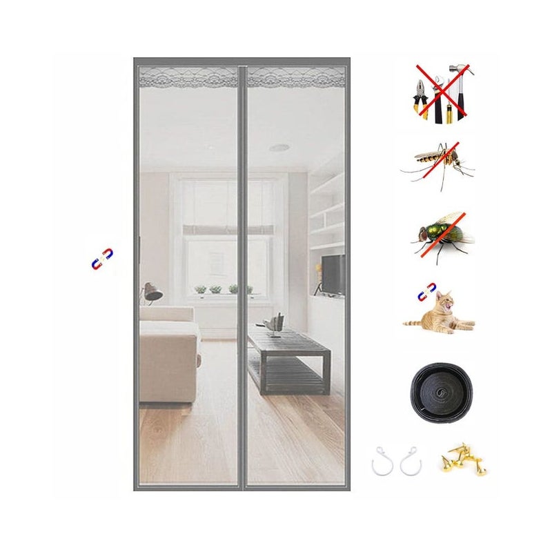 Drzwi magnetyczne, moskitiera z paskami samoprzylepnymi, pinezkami i haczykami, samoprzylepna moskitiera, 90 x 210 cm