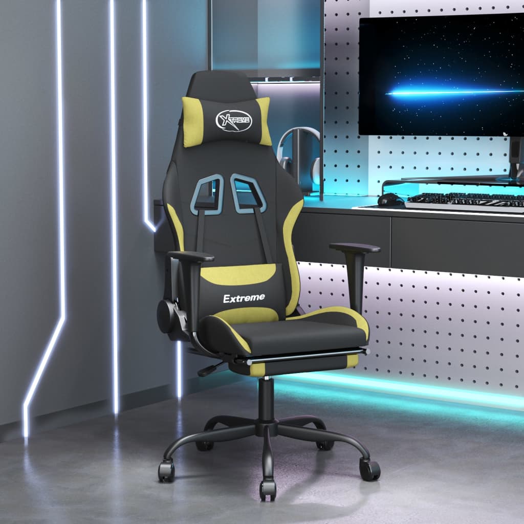 Silla gaming | silla de oficina | silla gamer ergonomica con reposapiés tela verde claro y negro cfw656100