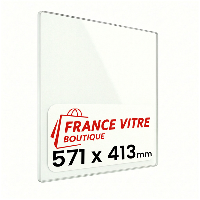 571 x 413 x 4 mm - Vitre de cheminée pour insert et poêle à bois - verre de rechange - France Vitre - jusqu'à 800°C - 413x571 mm