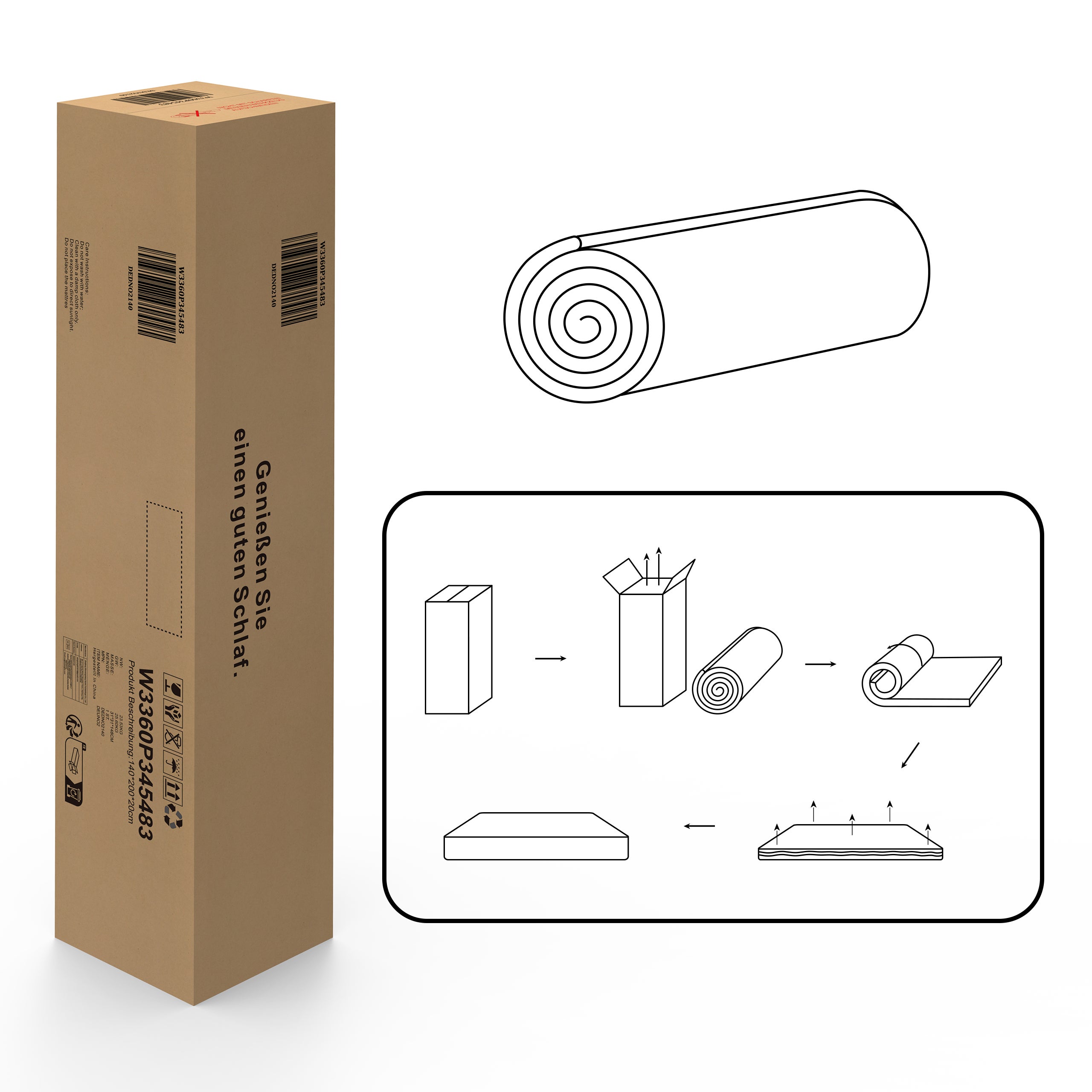 Materasso a molle insacchettate 120 x 200, certificato Oeko TEX, materasso viscoelastico con 1000 molle e rivestimento in lyocell, altezza 20 cm. - 6