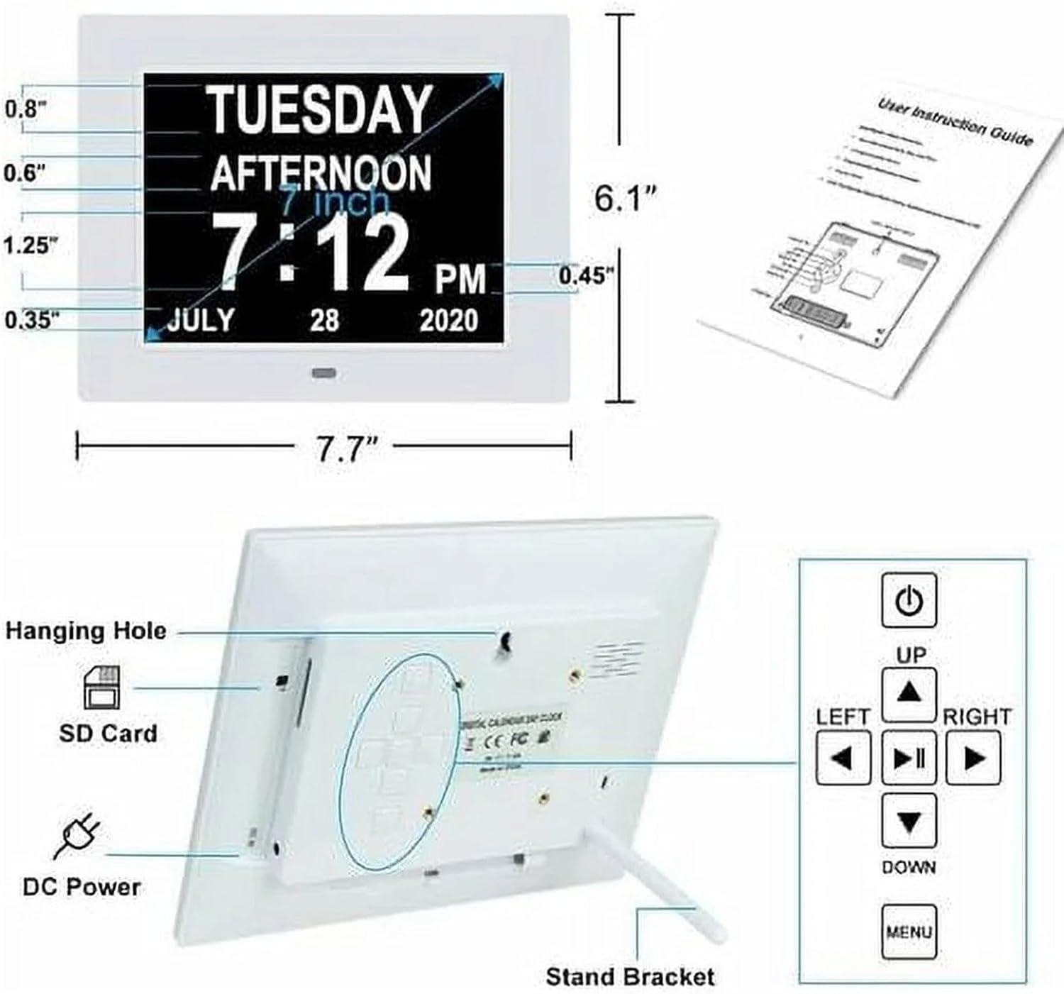 Horloge Numérique Calendrier avec Date, Jour et Heure pour Alzheimer et Seniors (Blanc) - 3