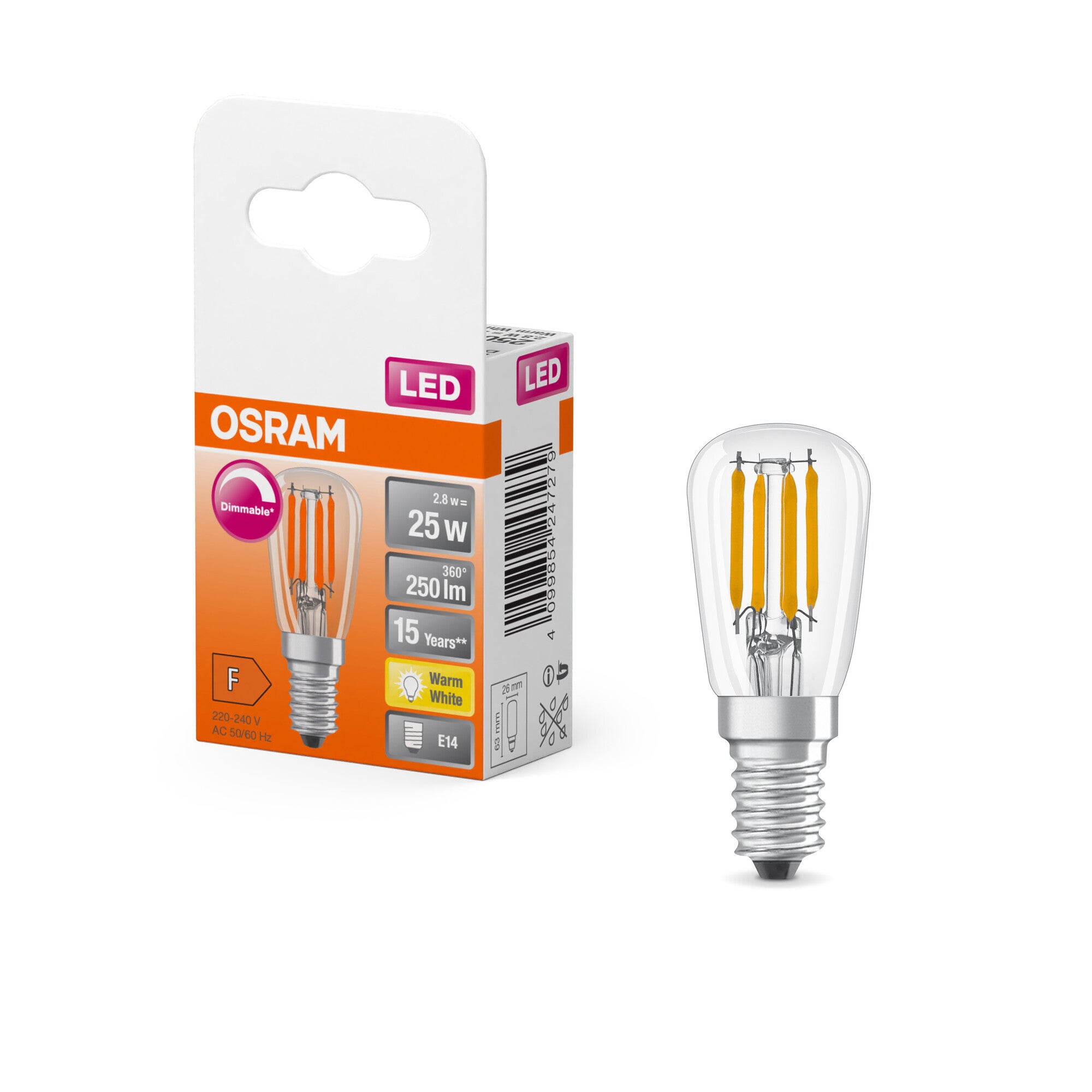 OSRAM LED spéciaen forme de goutte, transparente, multicolore, 2,8 W, 250 lm, 2700 K pour lumière blanc chaud, culot E14, diamètre 26 mm, EEK F, - 3