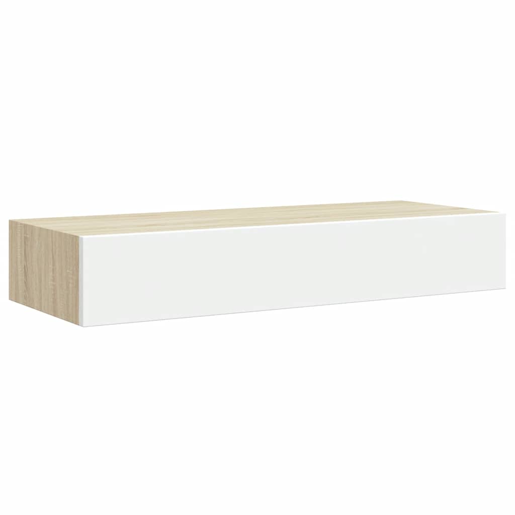 vidaXL Étagères murales à tiroirs 2 pièces Chêne et blanc 60 x 23,5 x 10 cm MDF - 5