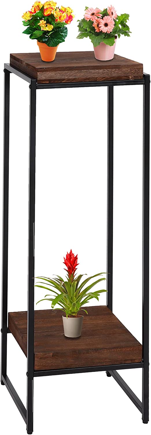 Table support de plantes étagère à fleurs table d'appoint en métal MDF marron foncé 101cm MED04067 - 3