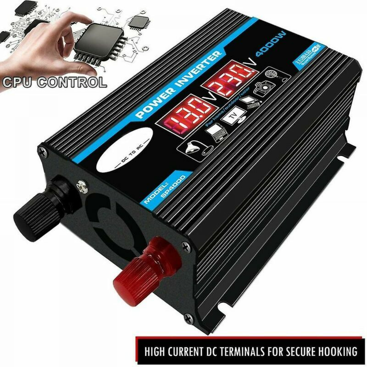 Inversor de Automóvel 4000w 12v 220v LED AC Carregador Adaptador Conversor Duplo USB Transformador Correção de Onda Senoidal - 4