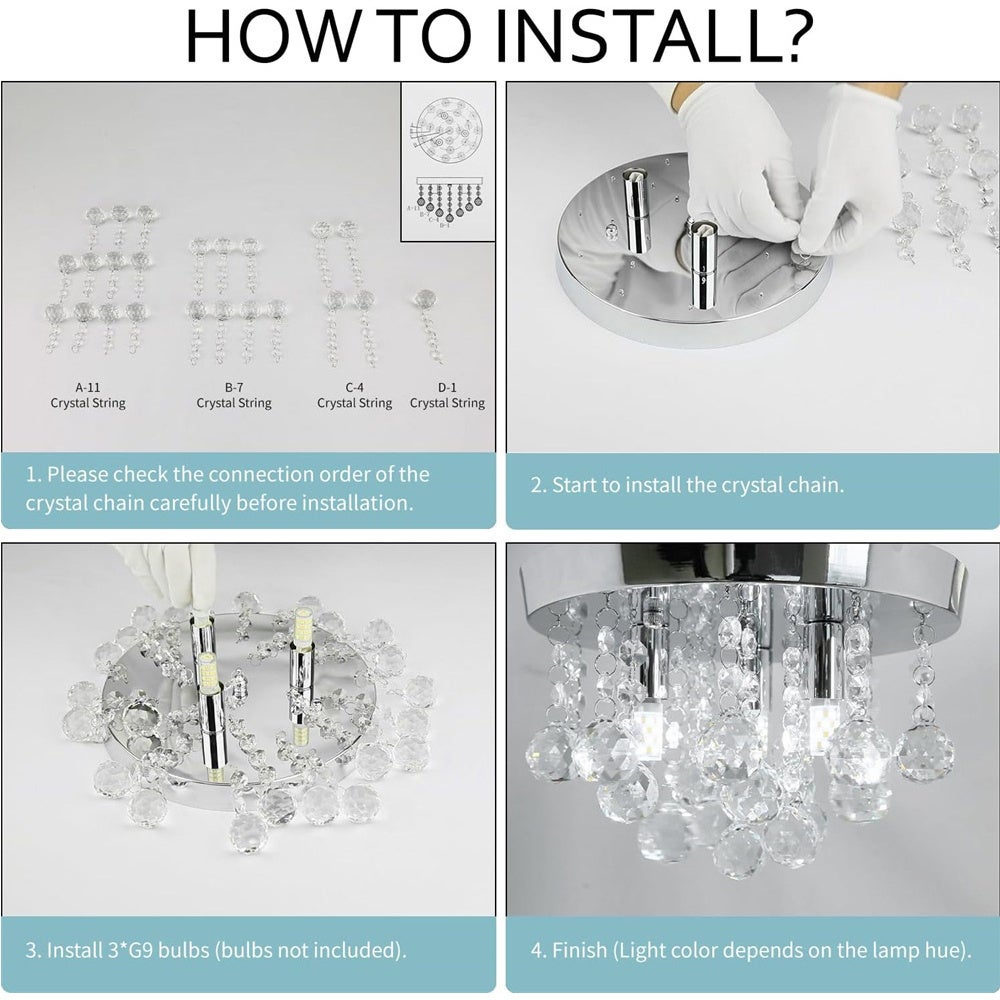 Lampadario moderno in cristallo da 30cm-Lampadario G9, intarsiato con cristalli scintillanti,adatto per soggiorno, camera da letto-senza fonte di luce - 9