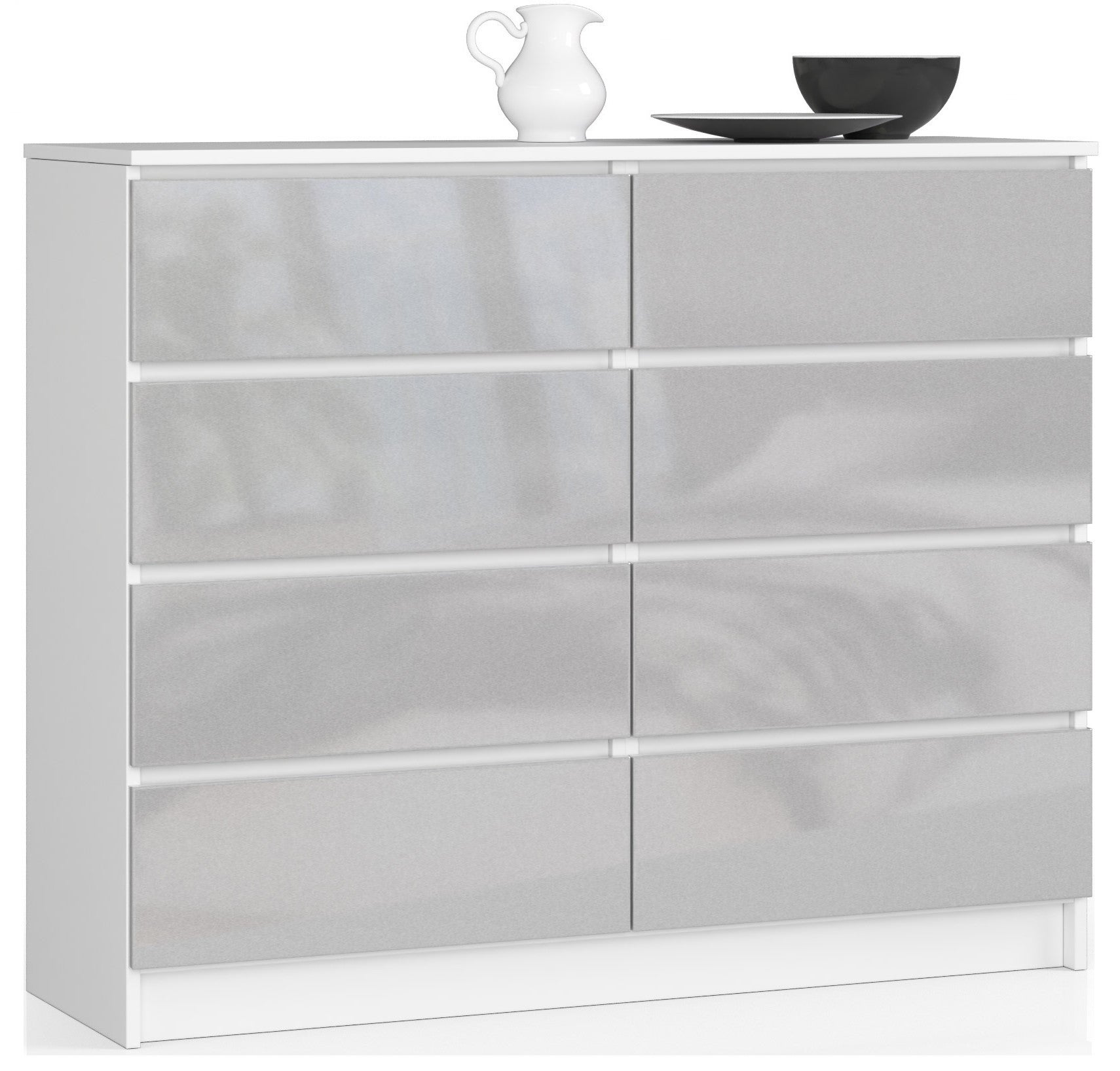 Komoda: 8 szuflad, biała | połysk metaliczny, 120 x 99 x 40 cm