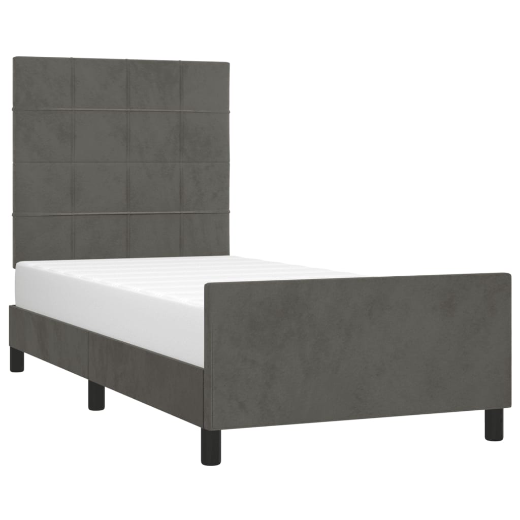 Cadre de lit sans matelas gris foncé 100x200 cm velours - 3