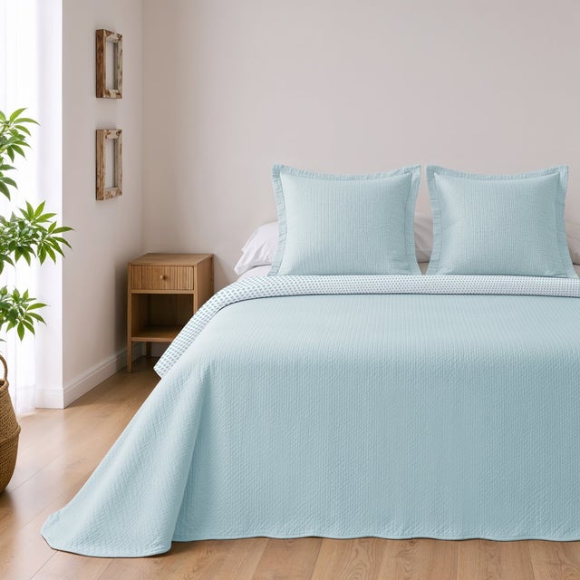 Colcha Lisa Reversible Turquesa cama 135 cm - 235x270 cm